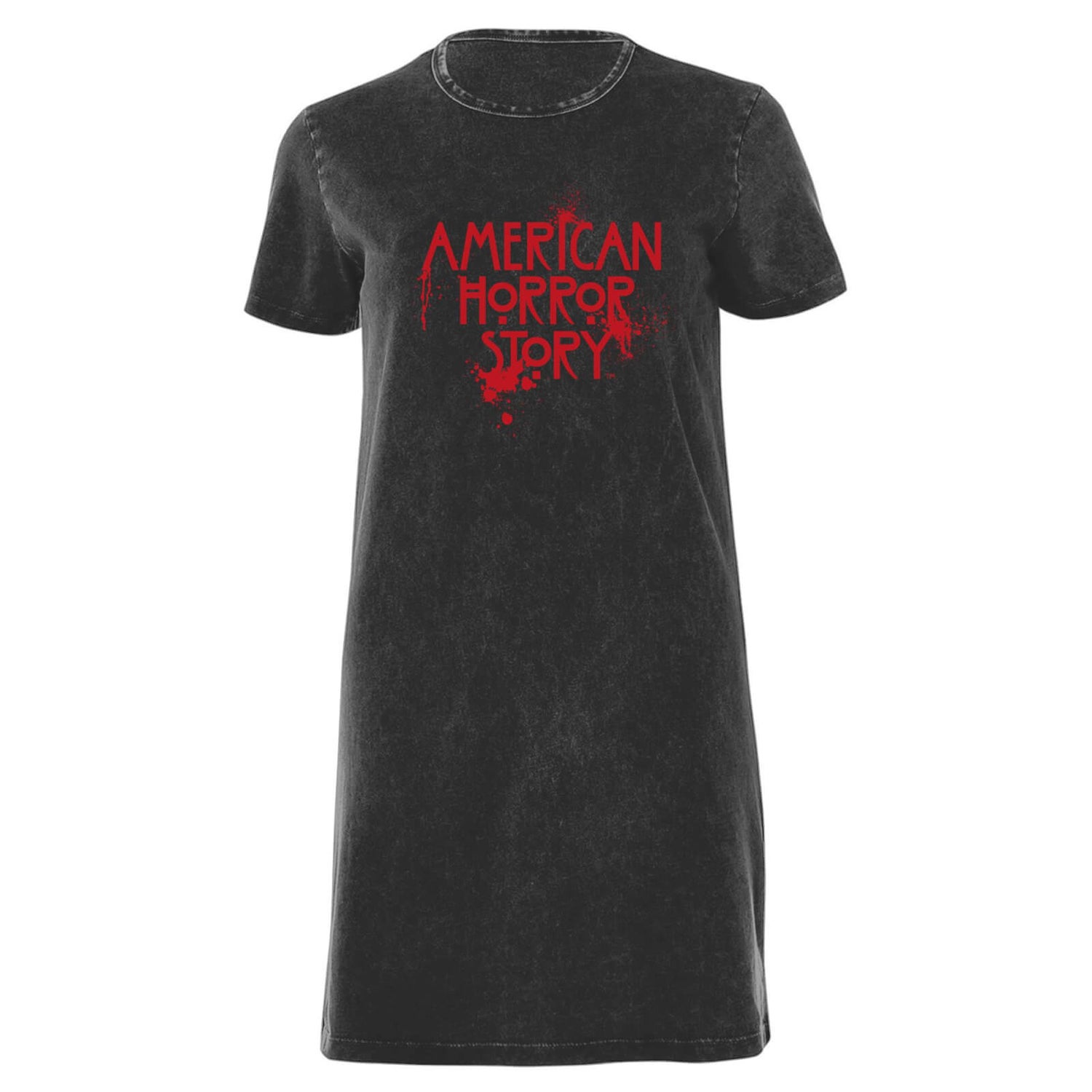 American Horror Story Splatter Logo Women's T-Shirt Dress - Black Acid Wash