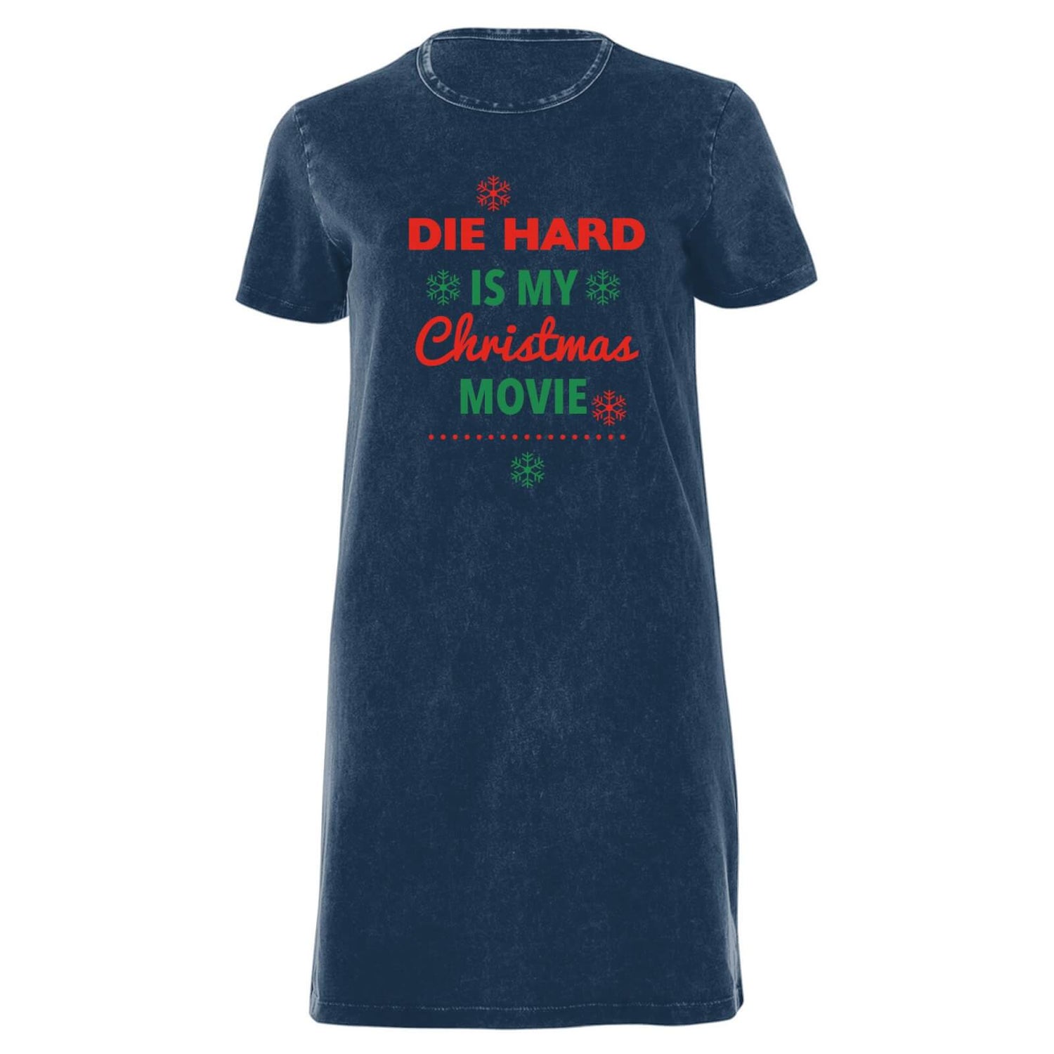 Die Hard Christmas Movie Women's T-Shirt Dress - Navy Acid Wash