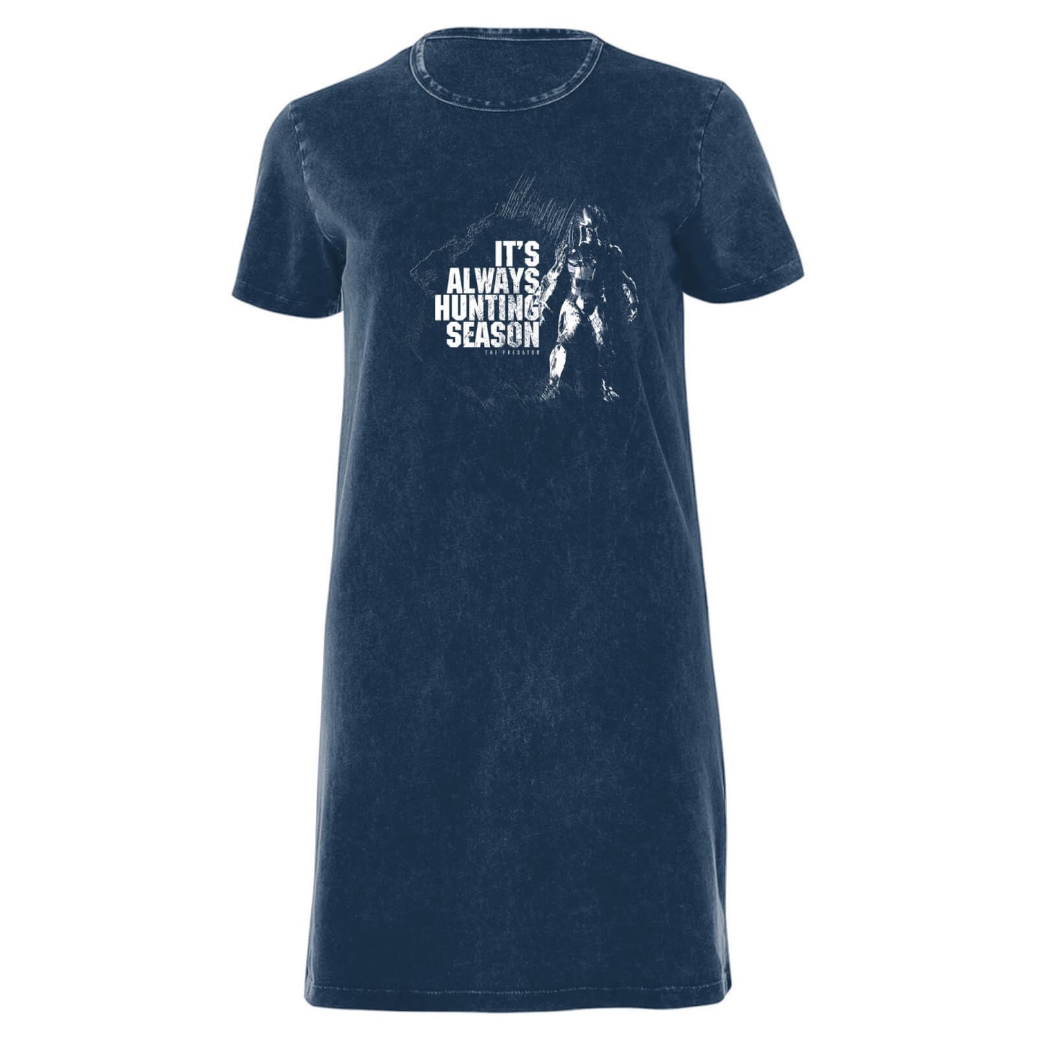 Predator Always Hunting Season Women's T-Shirt Dress - Navy Acid Wash