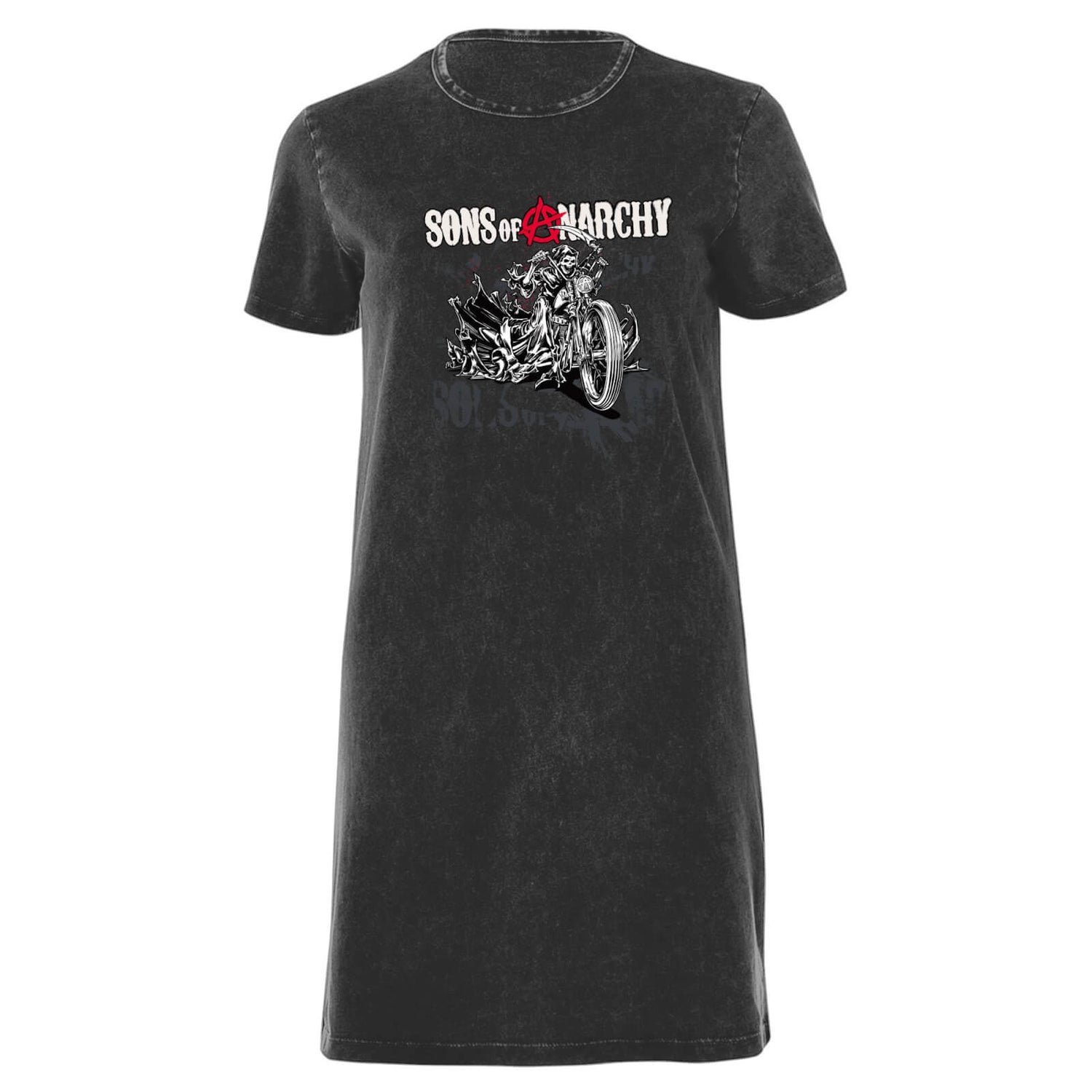 Sons of Anarchy Motorbike Reaper Women's T-Shirt Dress - Black Acid Wash