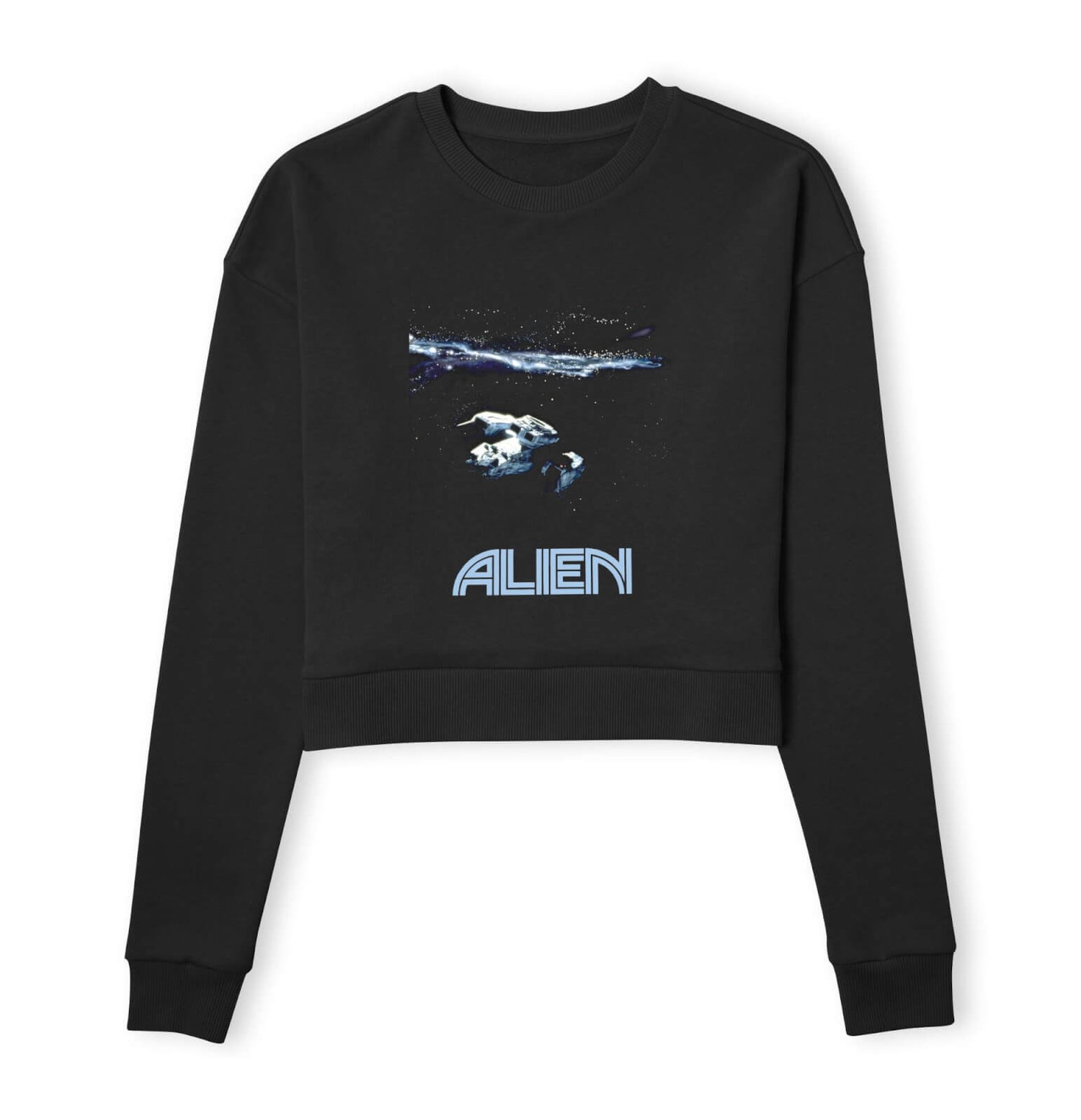 Alien Spacetravel Still Women's Cropped Sweatshirt - Black