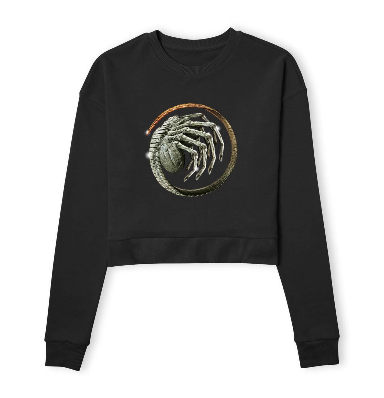Alien Facehugger Curled Women's Cropped Sweatshirt - Black