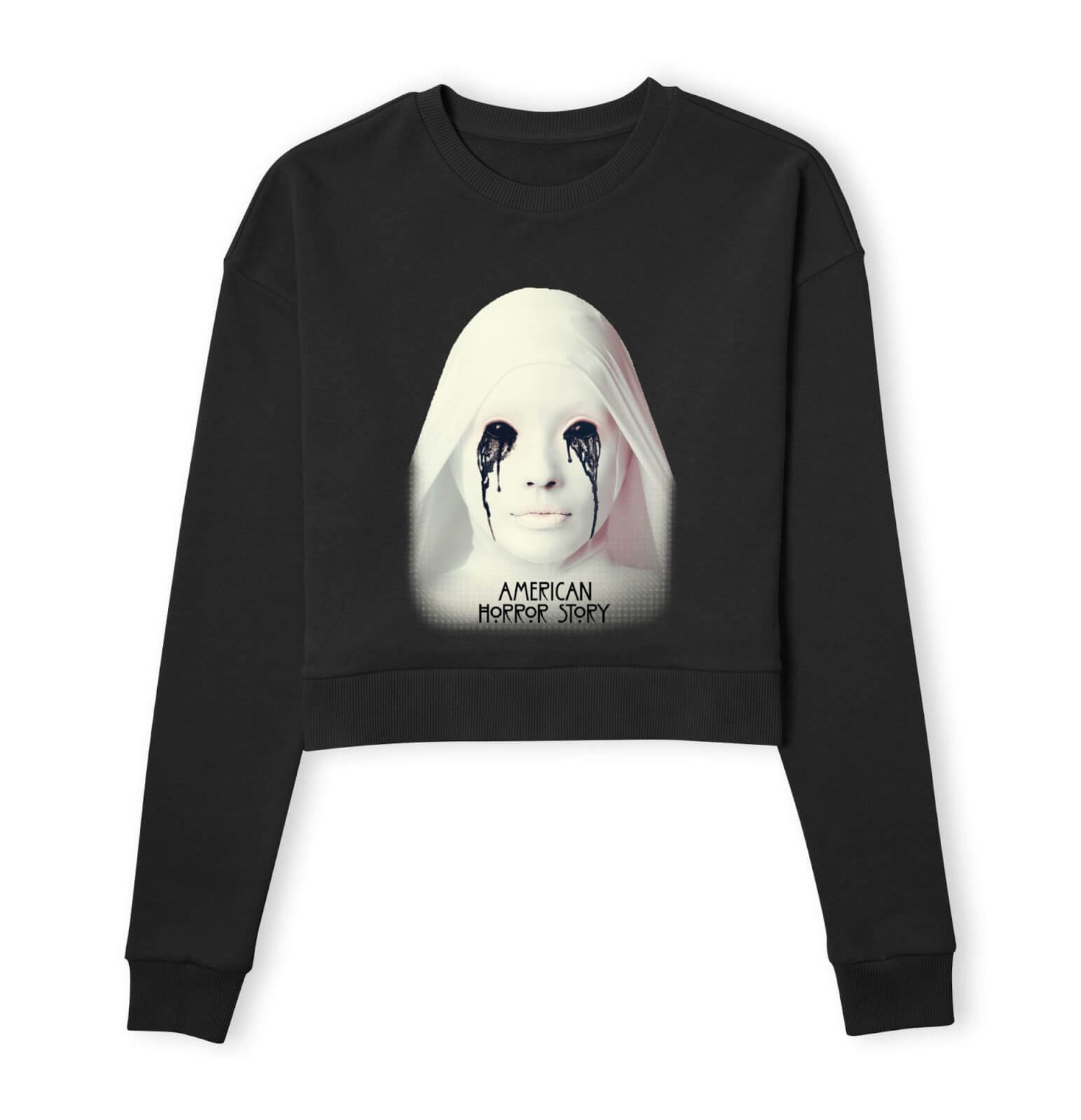 American Horror Story Crying White Nun Women's Cropped Sweatshirt - Black
