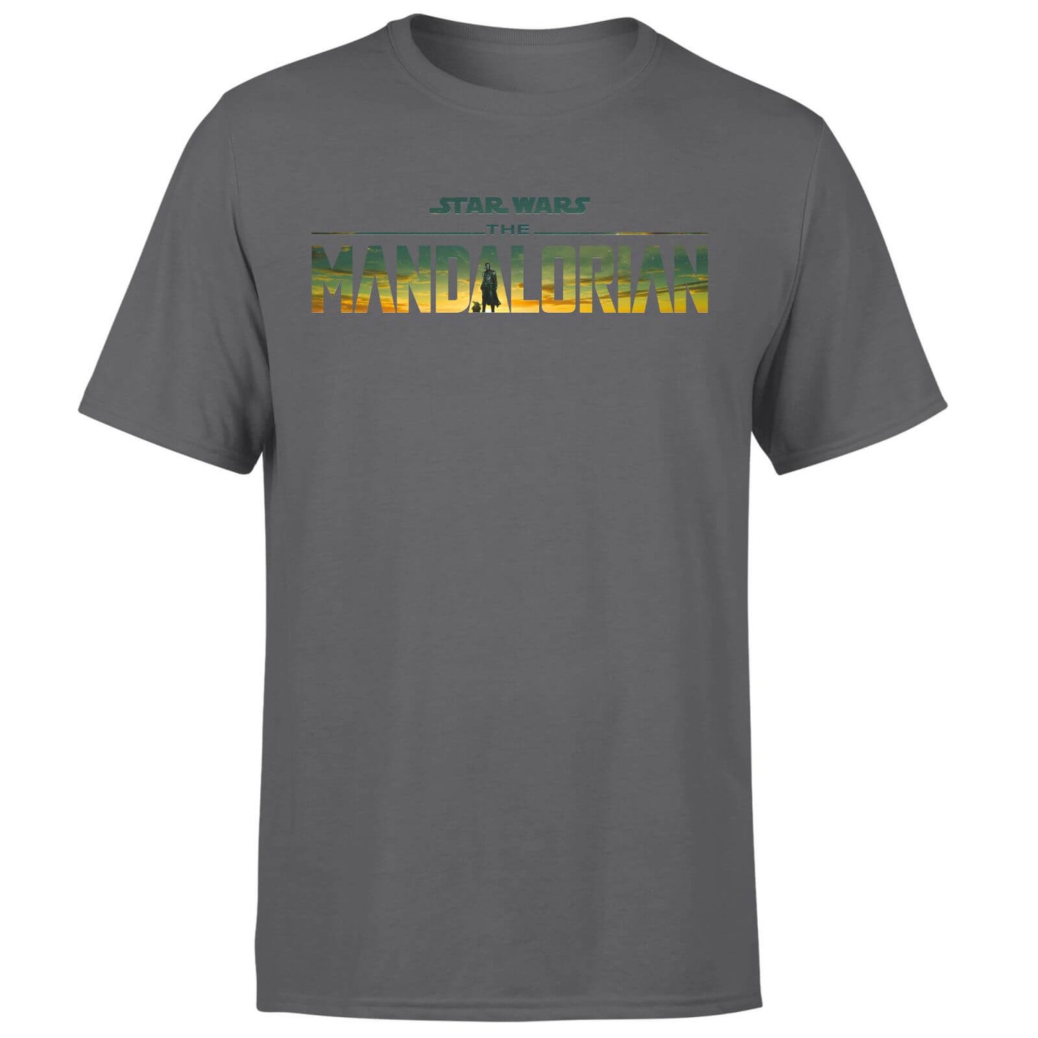 Star Wars The Mandalorian Sunset Logo Men's T-Shirt - Charcoal