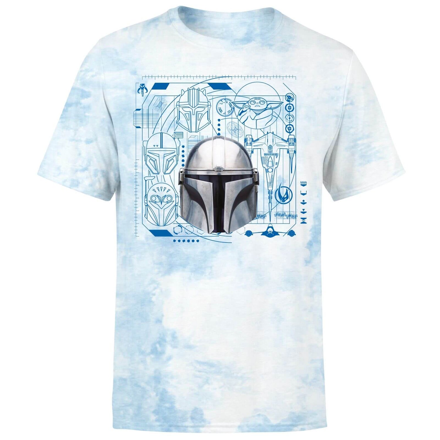 Star Wars The Mandalorian Schematics Men's T-Shirt - Light Blue Tie Dye