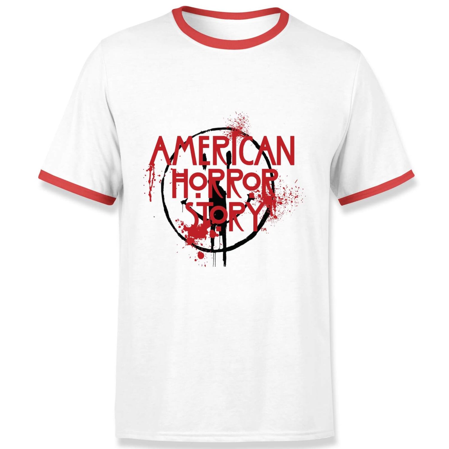 American Horror Story Smiley Splatter Men's Ringer T-Shirt - White/Red