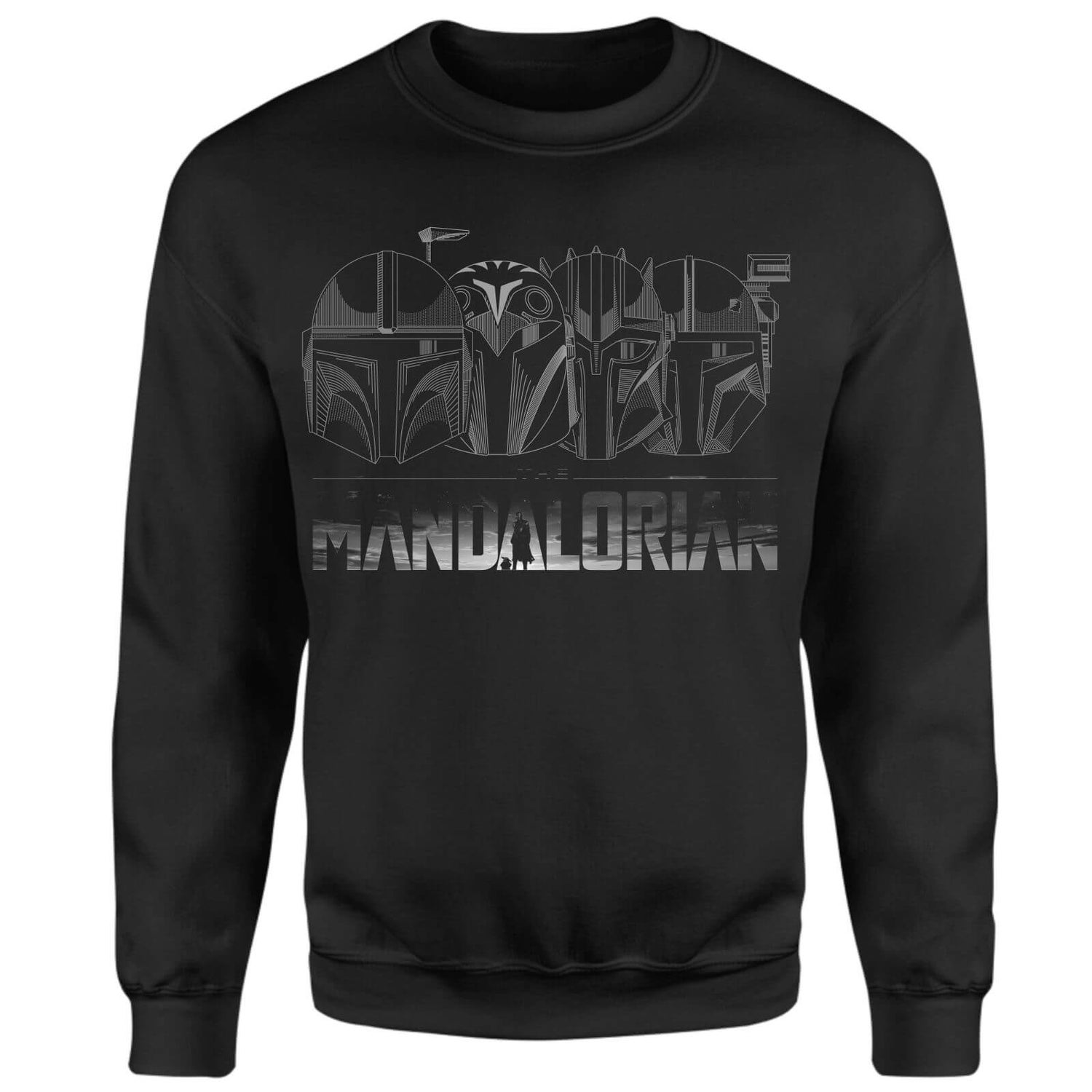 Star Wars The Mandalorian Helmets Line Art Sweatshirt - Black