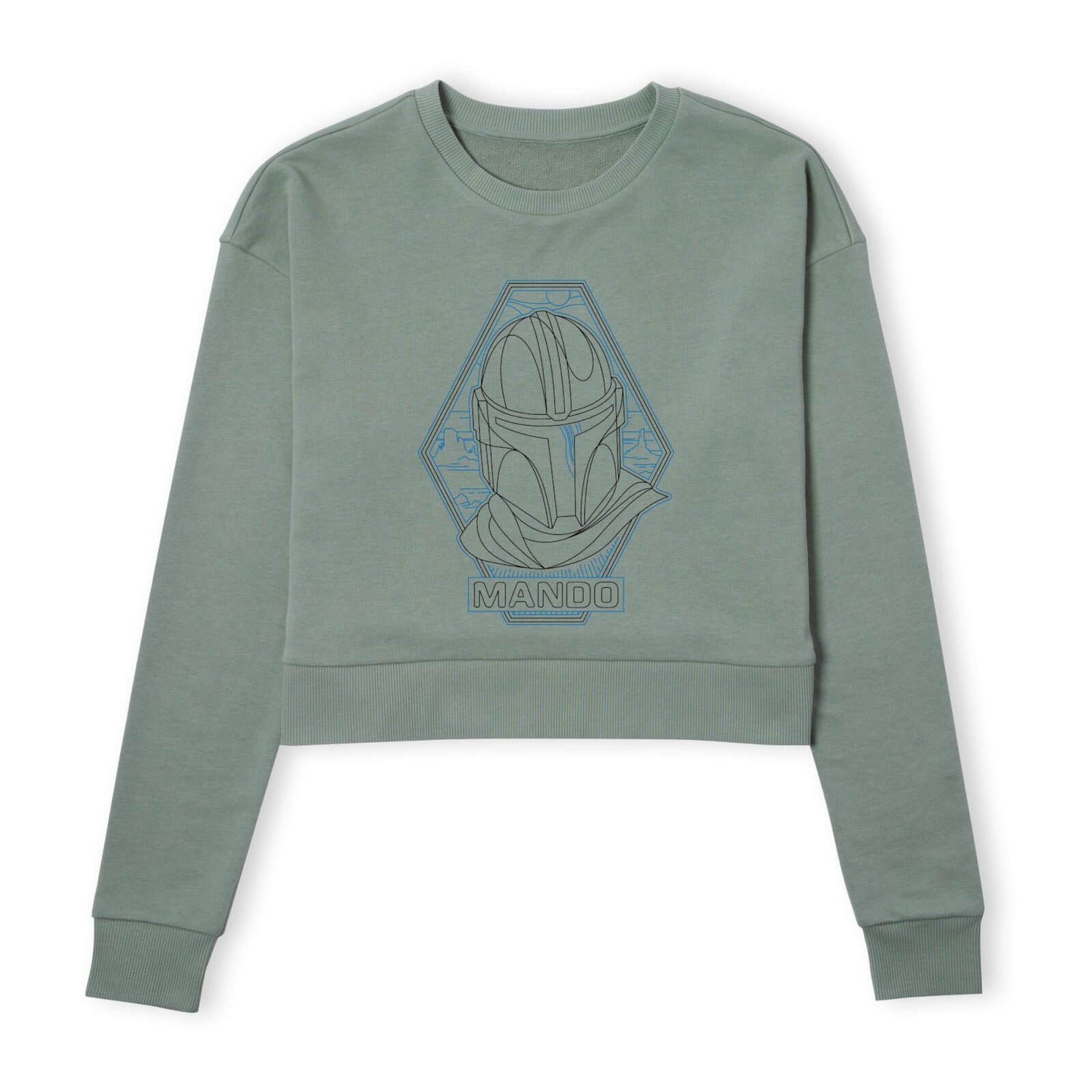 Star Wars The Mandalorian Mando Line Art Badge Women's Cropped Sweatshirt - Khaki