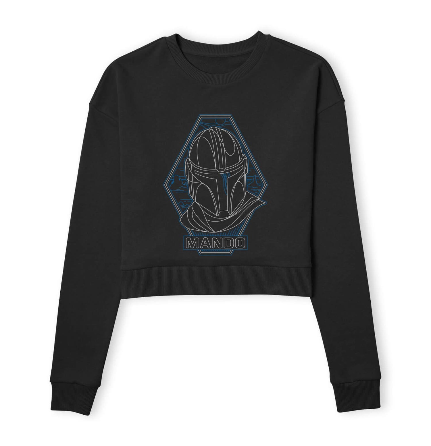 Star Wars The Mandalorian Mando Line Art Badge Women's Cropped Sweatshirt - Black