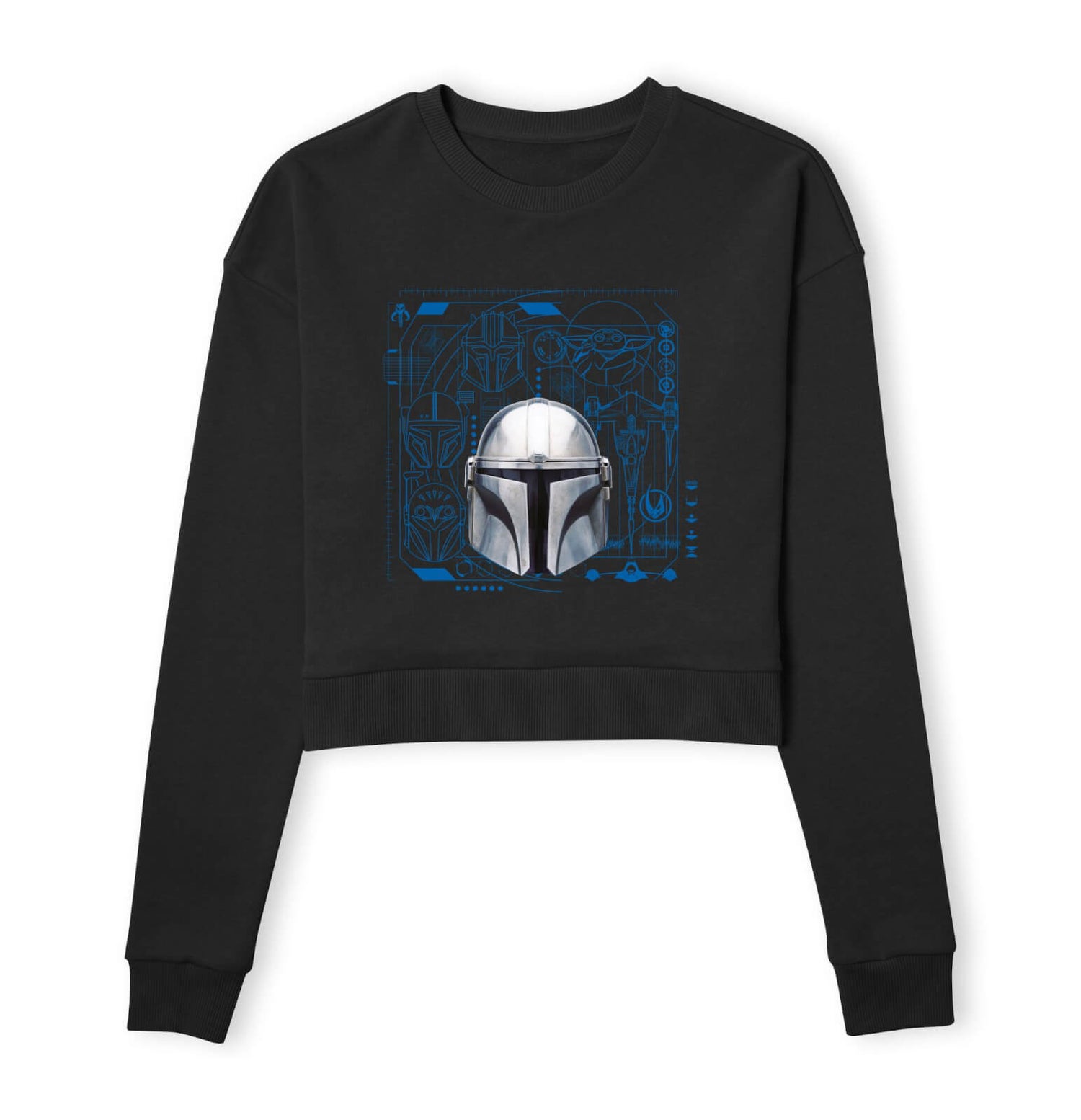 Star Wars The Mandalorian Schematics Women's Cropped Sweatshirt - Black