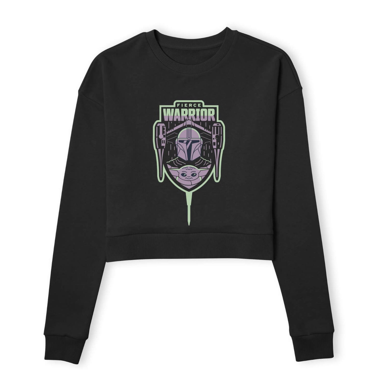 Star Wars The Mandalorian Fierce Warrior Women's Cropped Sweatshirt - Black