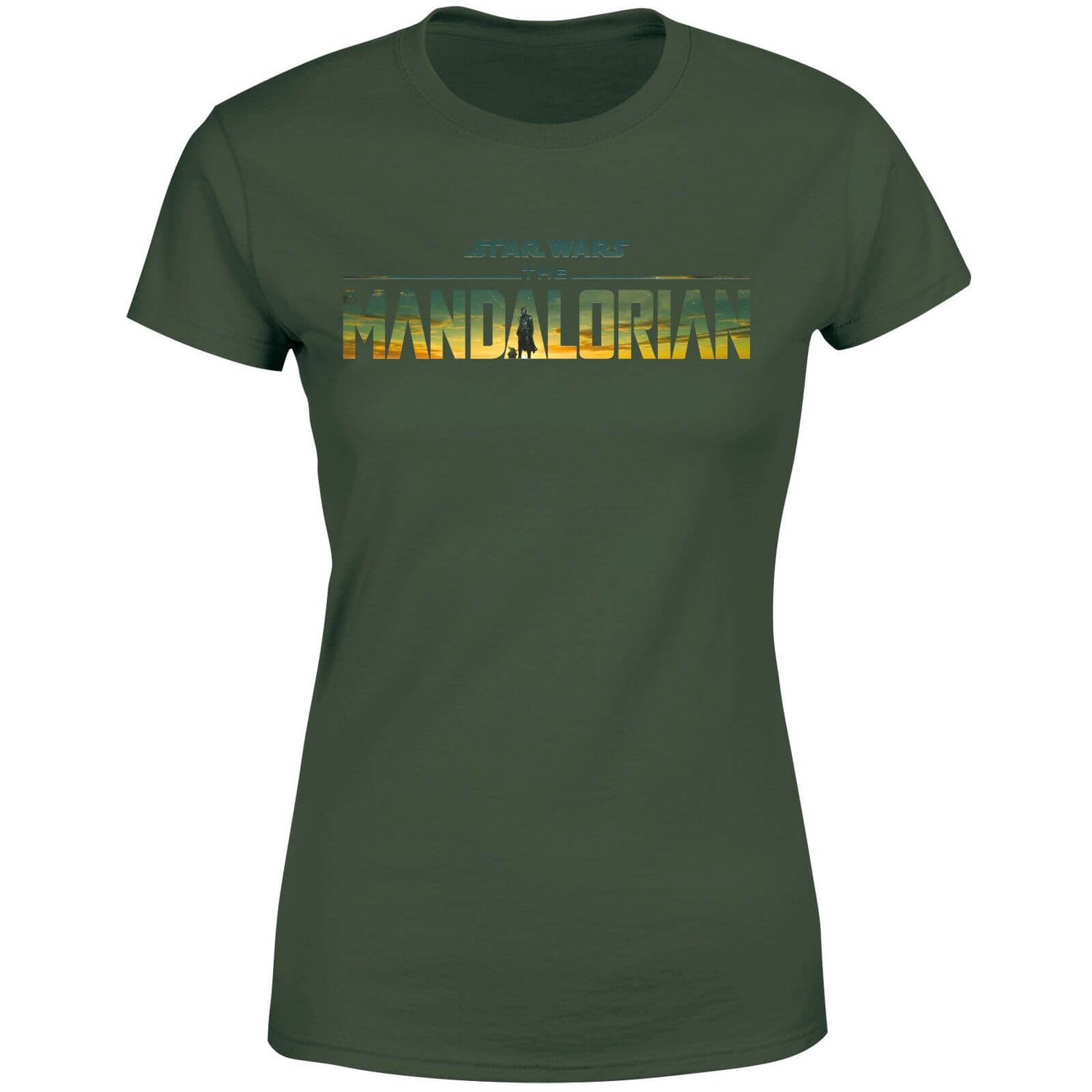 Star Wars The Mandalorian Sunset Logo Women's T-Shirt - Green