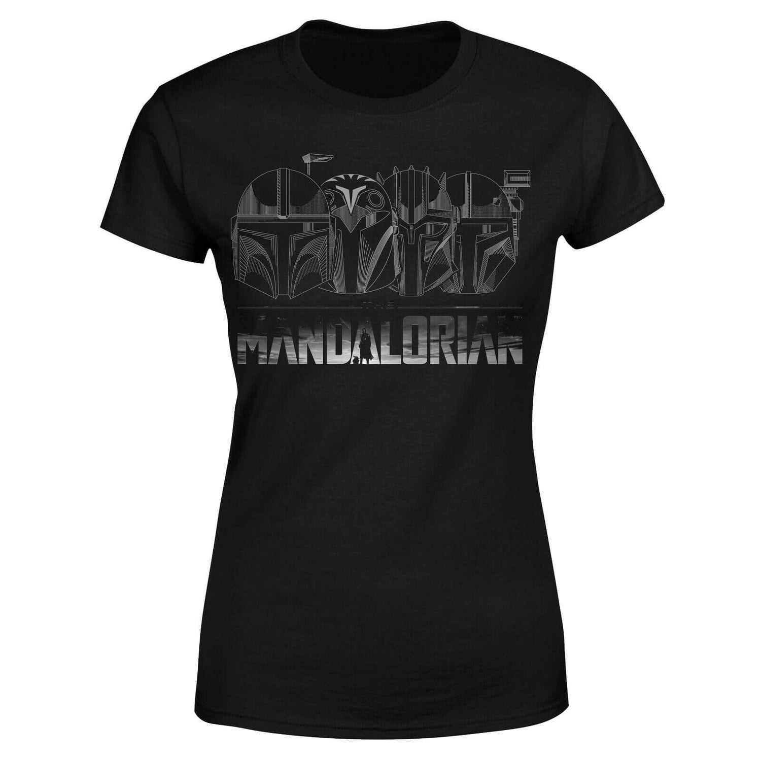 Star Wars The Mandalorian Helmets Line Art Women's T-Shirt - Black