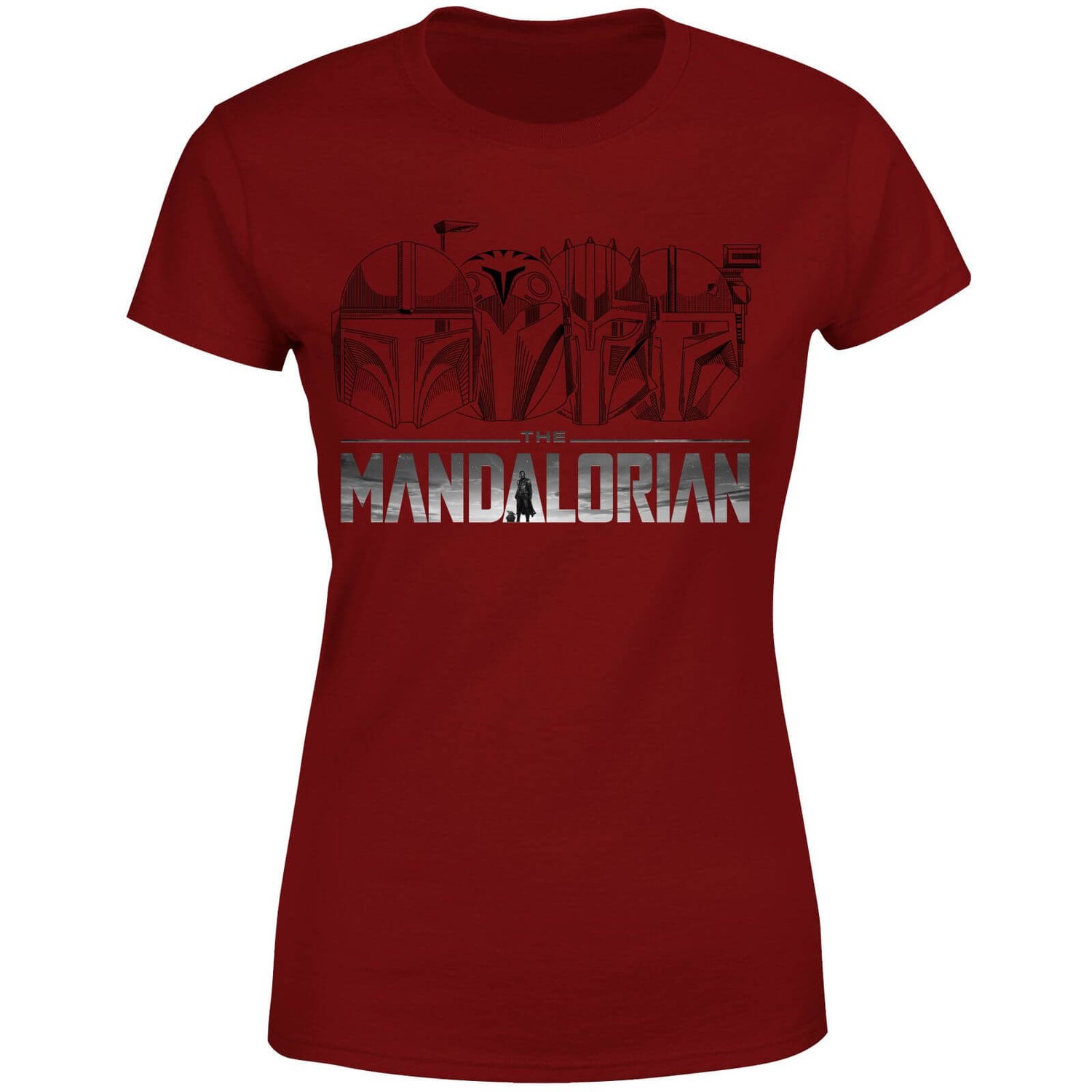 Star Wars The Mandalorian Helmets Line Art - Light Base Women's T-Shirt - Burgundy