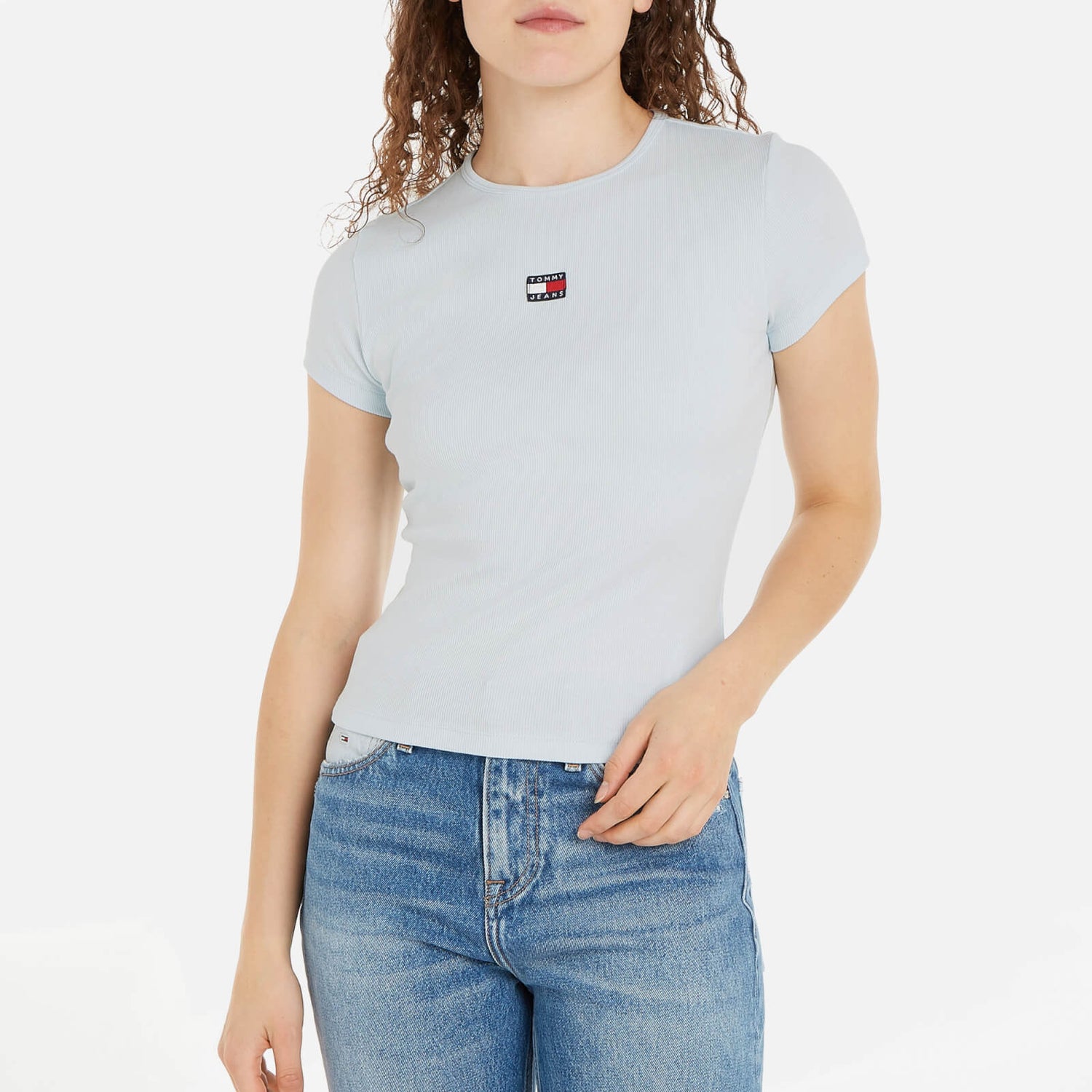 Tommy Jeans Small Badge Ribbed Stretch-Cotton Baby T-shirt - XS