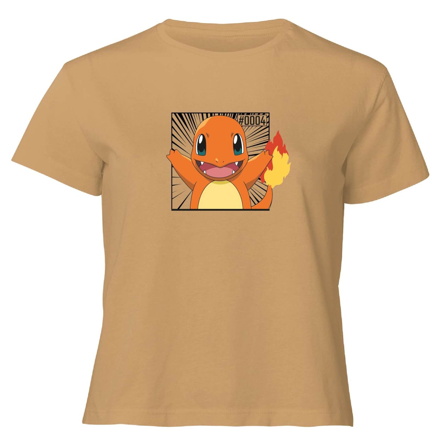 Pokémon Pokédex Charmander #0004 Women's Cropped T-Shirt - Tan
