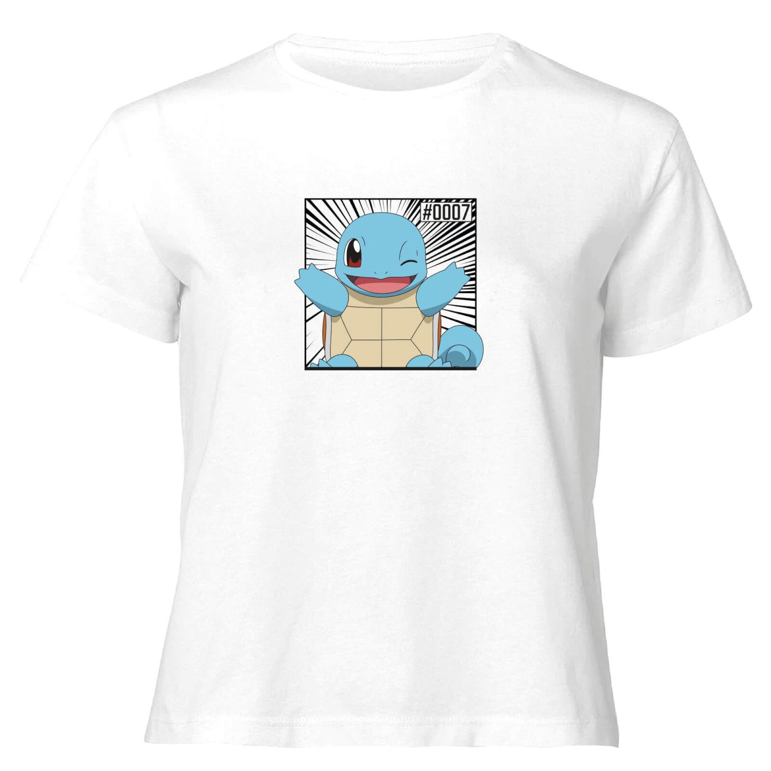 Pokémon Pokédex Squirtle #0007 Camiseta Mujer Cropped - Blanco
