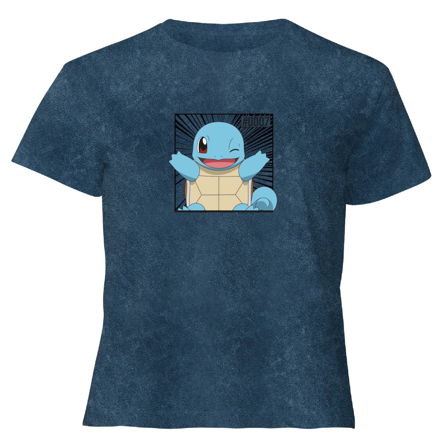 Pokémon Pokédex Squirtle #0007 Camiseta Mujer Cropped - Azul Marino Acid Wash