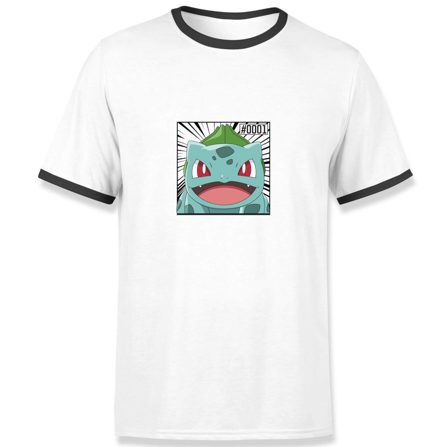 Pokémon Pokédex Bulbasaur #0001 Hombre Ringer Camiseta - Blanco/Negro