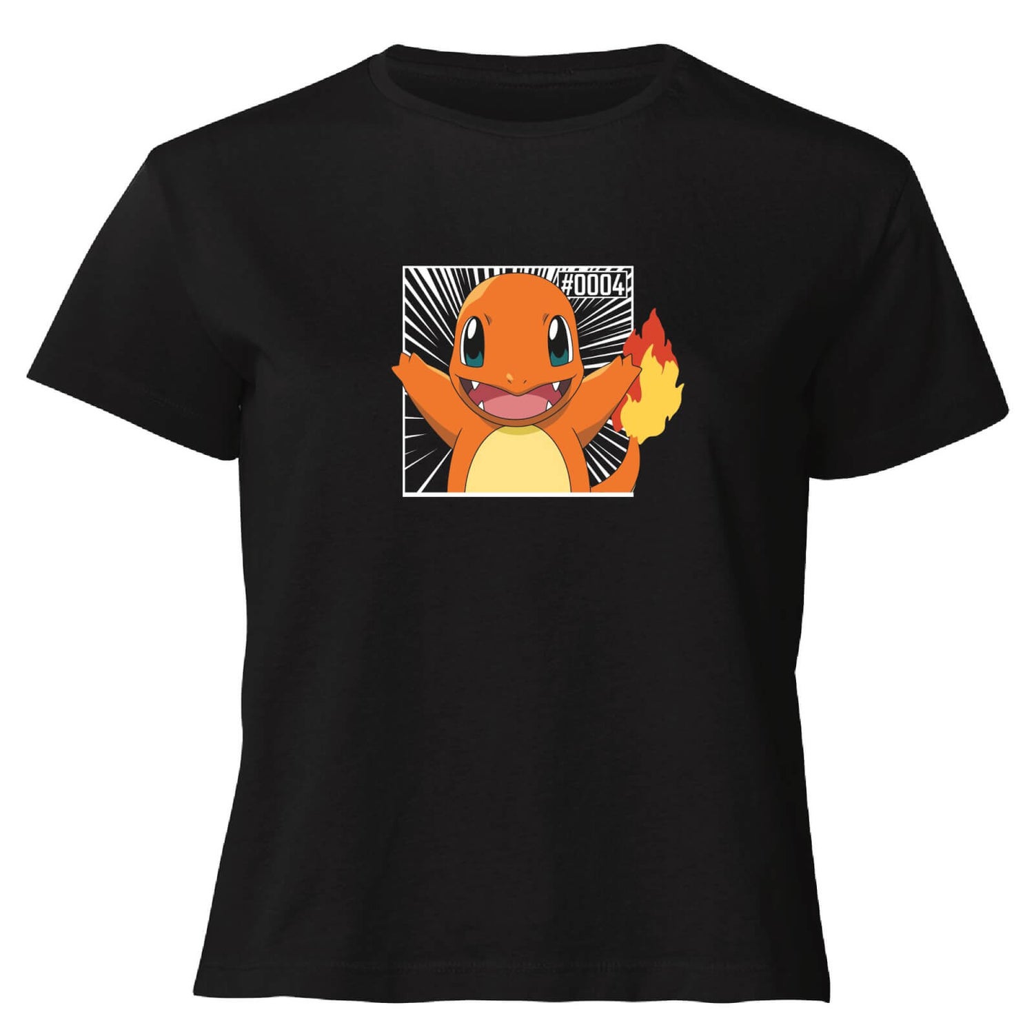 Pokémon Pokédex Charmander #0004 Mujer Camiseta Cropped - Negro