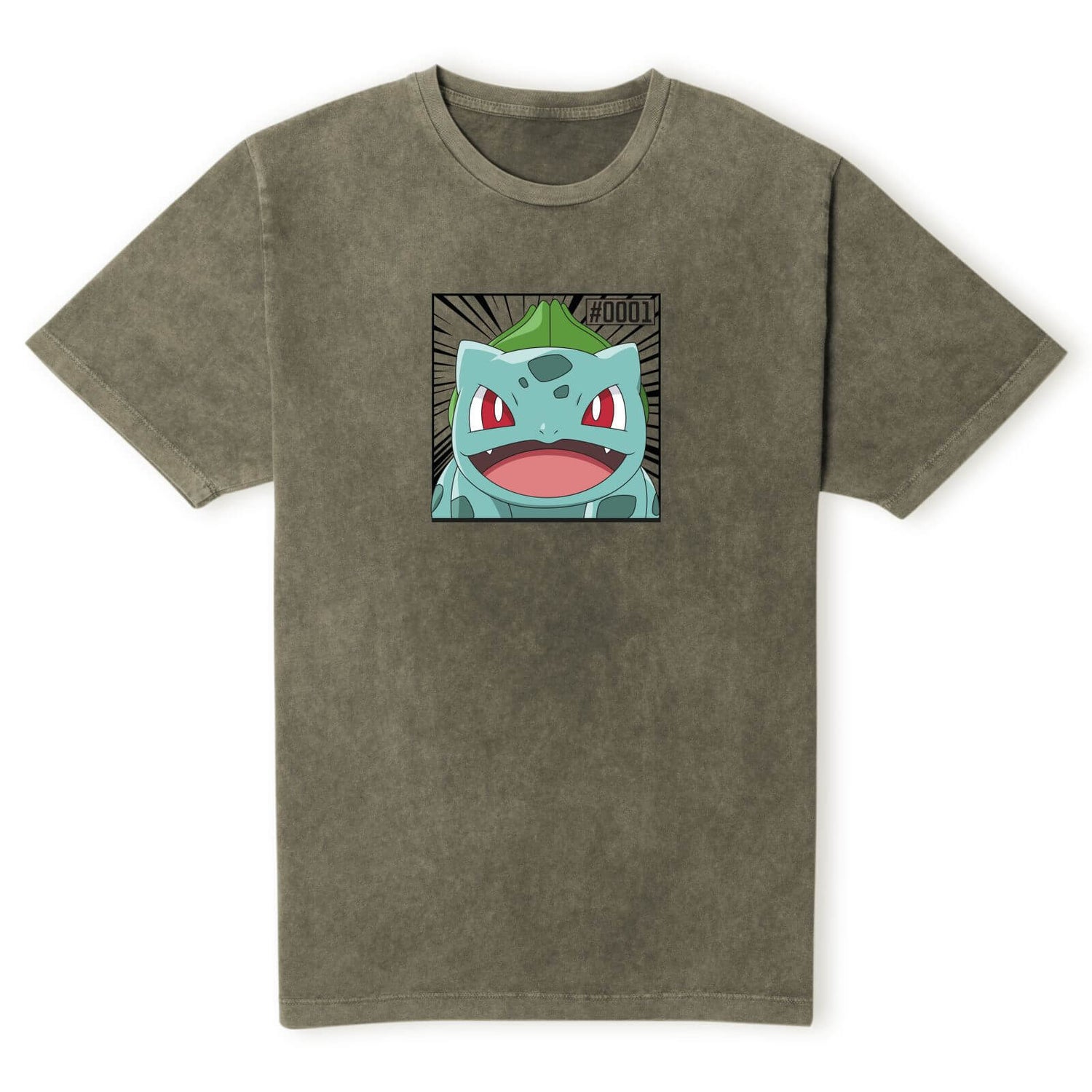 Pokémon Pokédex Bulbasaur #0001 Hombre Camiseta - Caqui Acid Wash