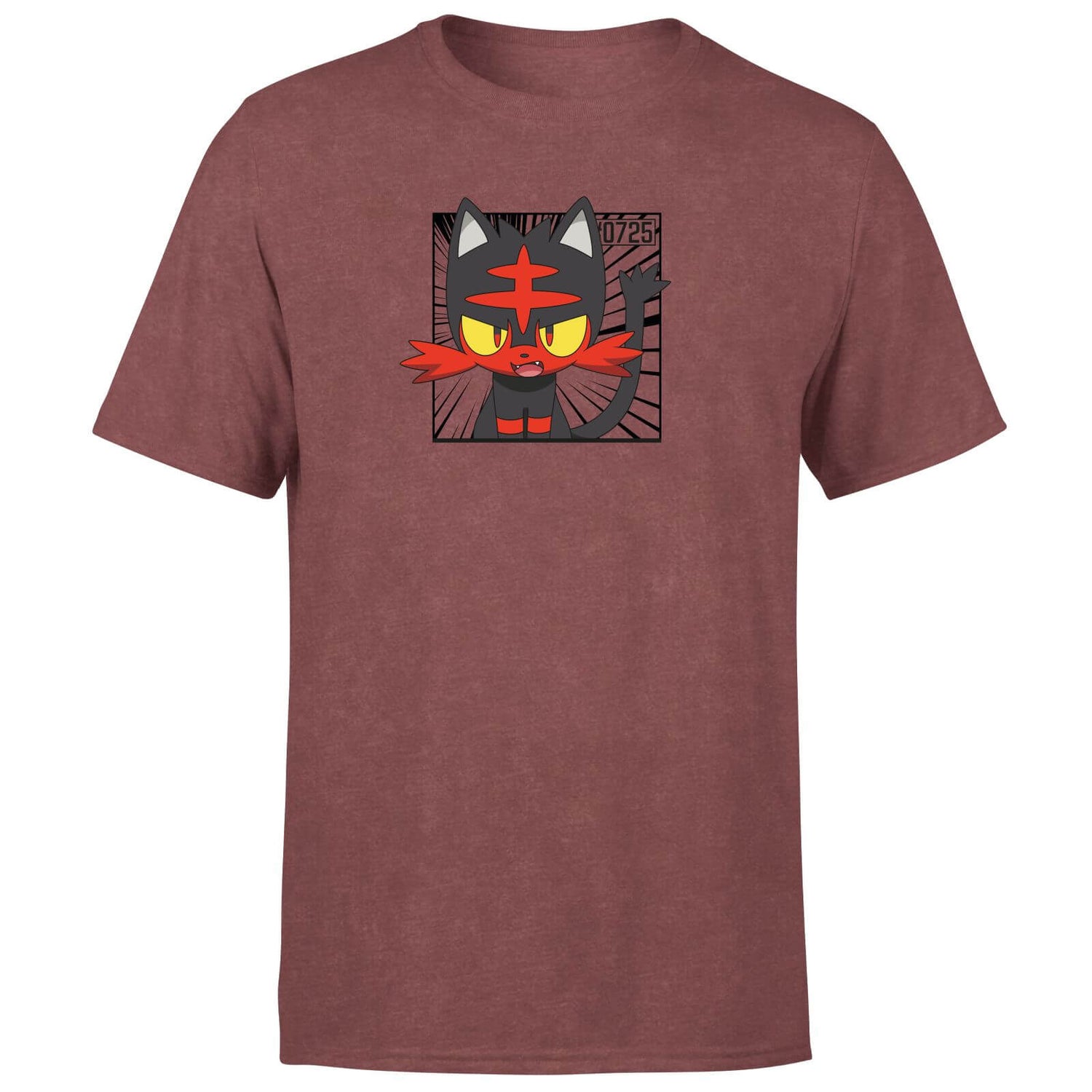 Pokemon Litten Men's T-Shirt - Burgundy Acid Wash