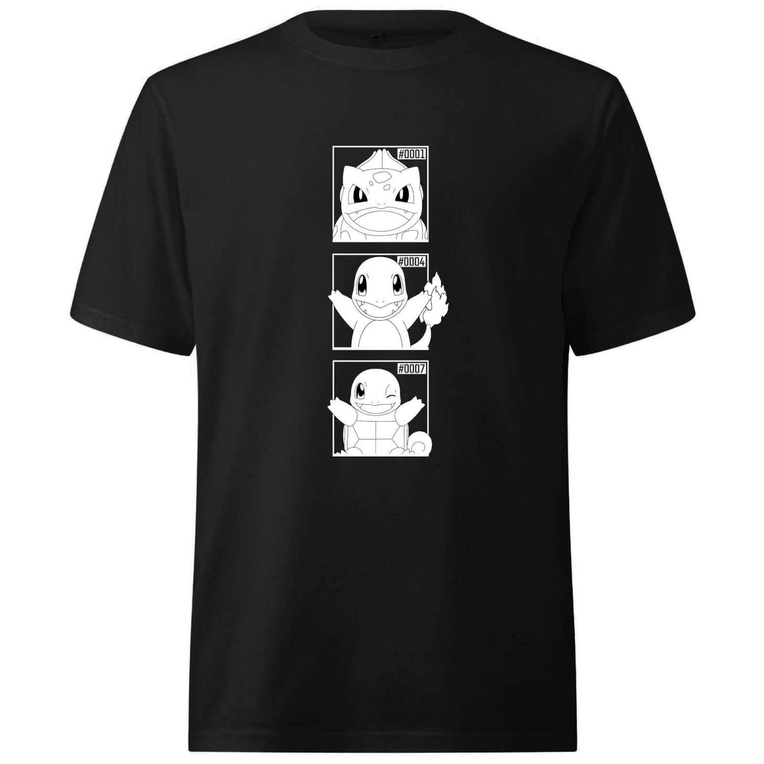 Pokemon Generation 1 Monochrome Starters Oversized Heavyweight T-Shirt - Black