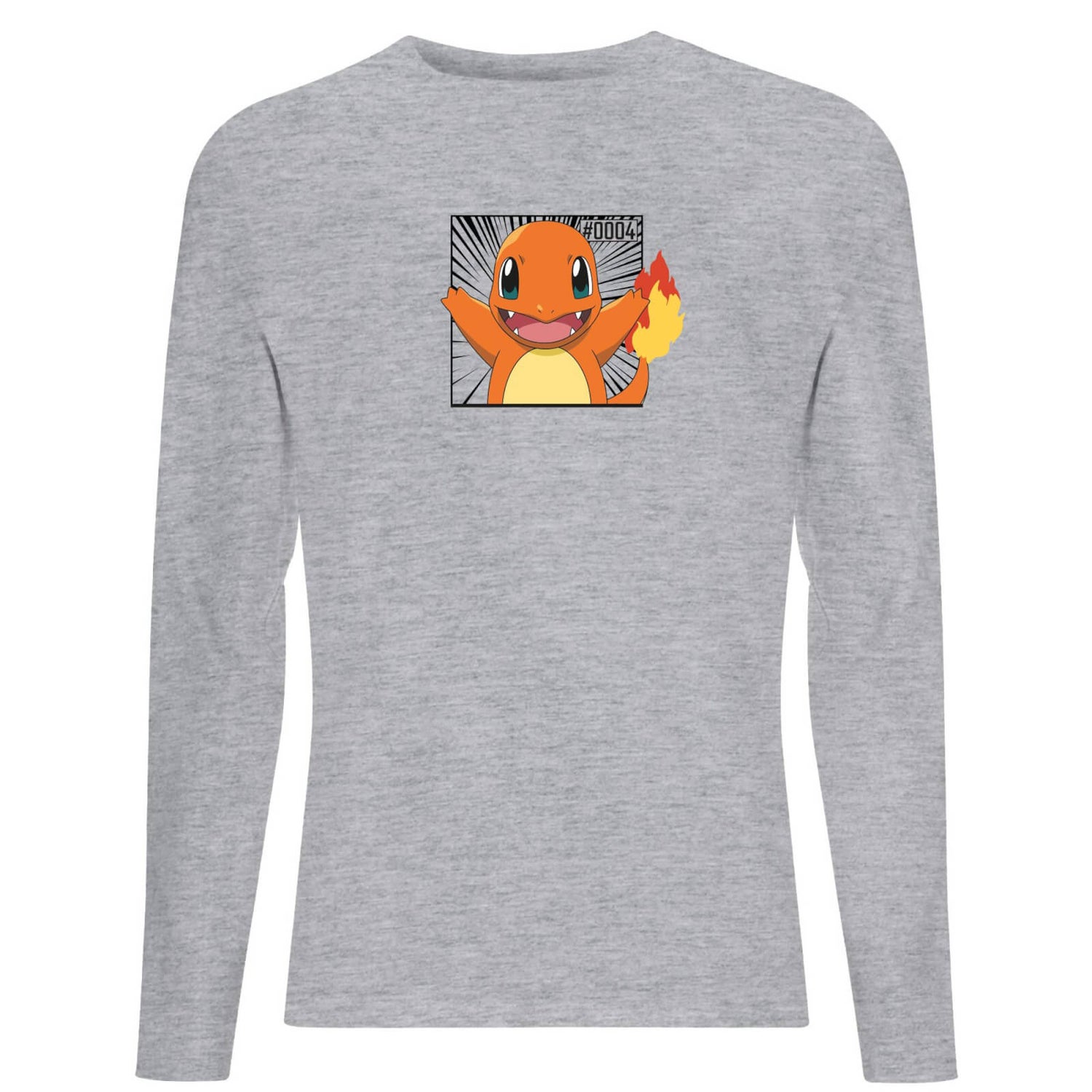 Pokémon Pokédex Charmander #0004 Hombre Long Sleeve Camiseta - Gris
