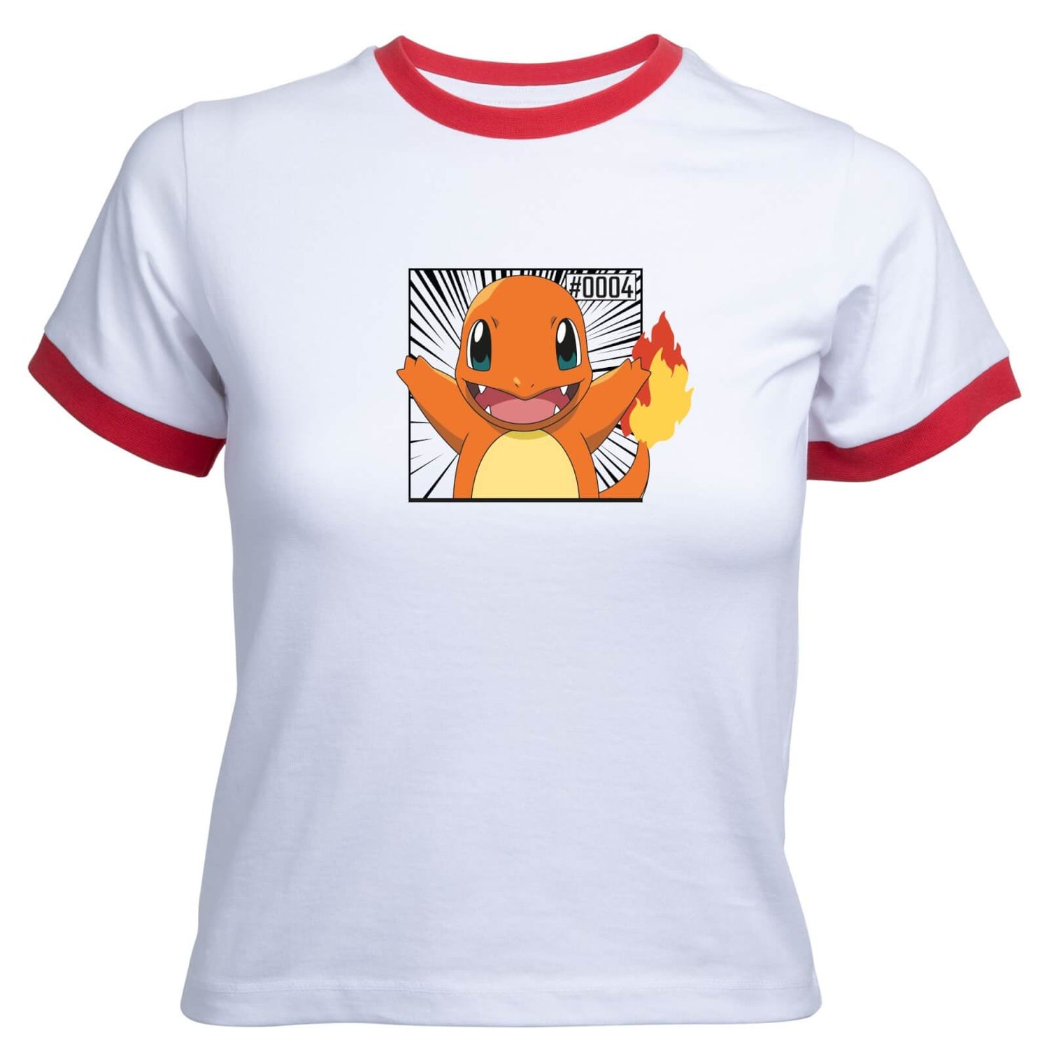 Pokémon Pokédex Charmander #0004 Mujer Cropped Ringer Camiseta - Blanco Rojo