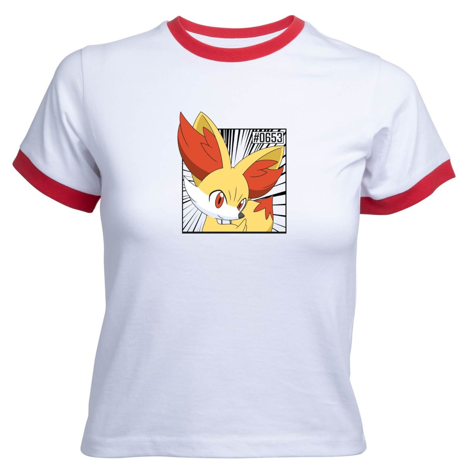 Pokemon Fennekin Women's Cropped Ringer T-Shirt - White Red