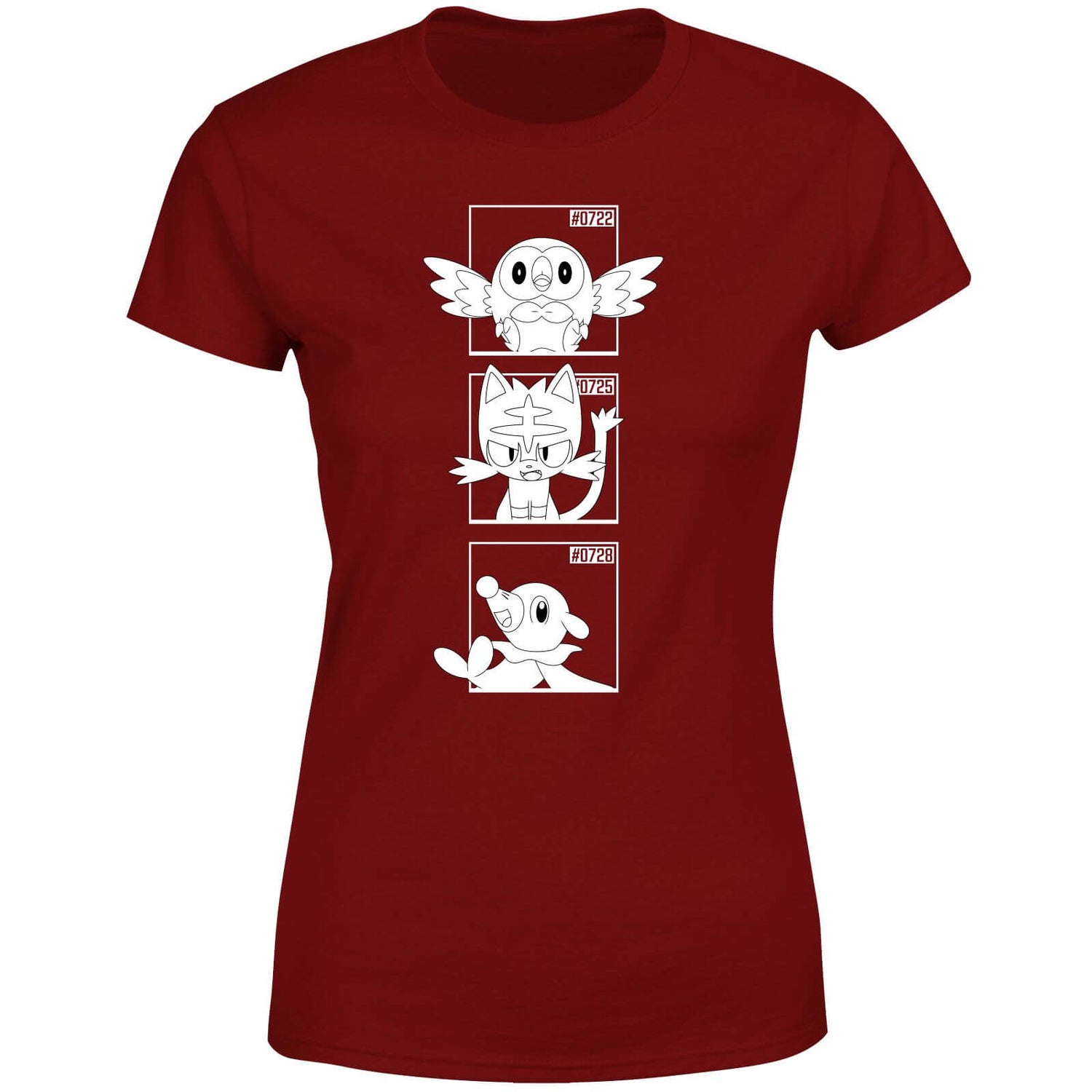 Pokemon Generation 7 Monochrome Starters Women's T-Shirt - Burgundy