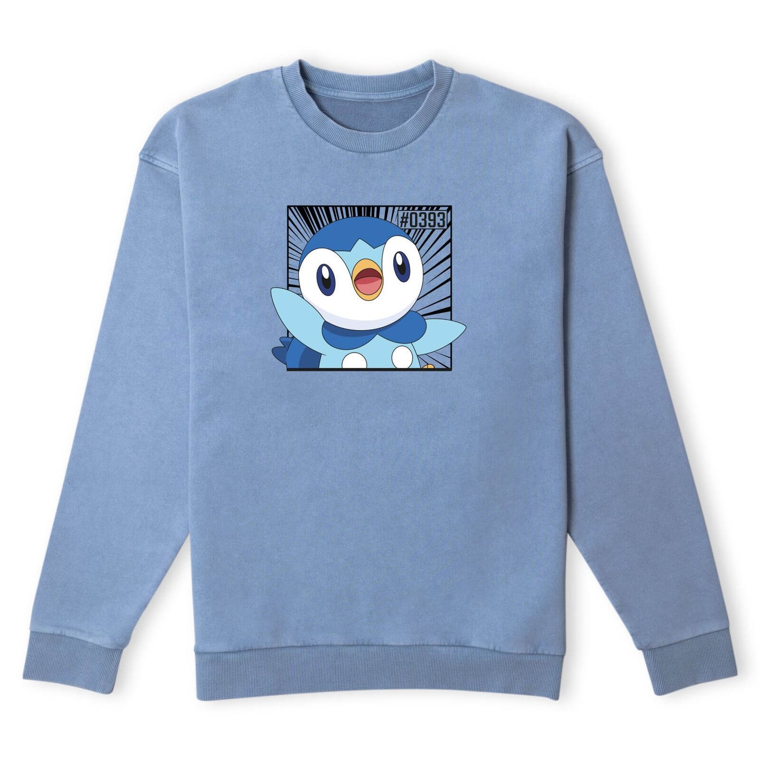 Pokemon Piplup Sweatshirt - Denim Blue Acid Wash
