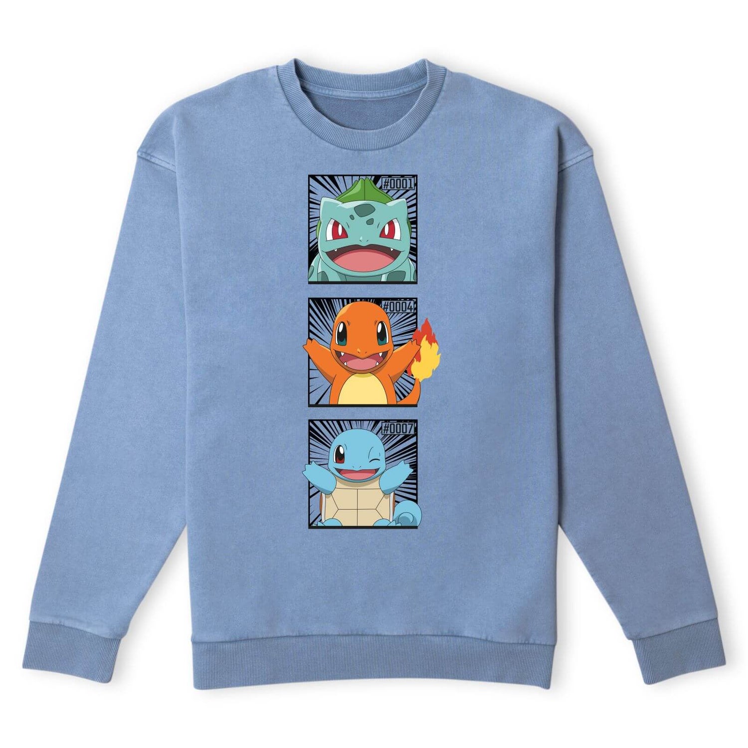 Pokemon Generation 1 Starters Sweatshirt - Denim Blue Acid Wash