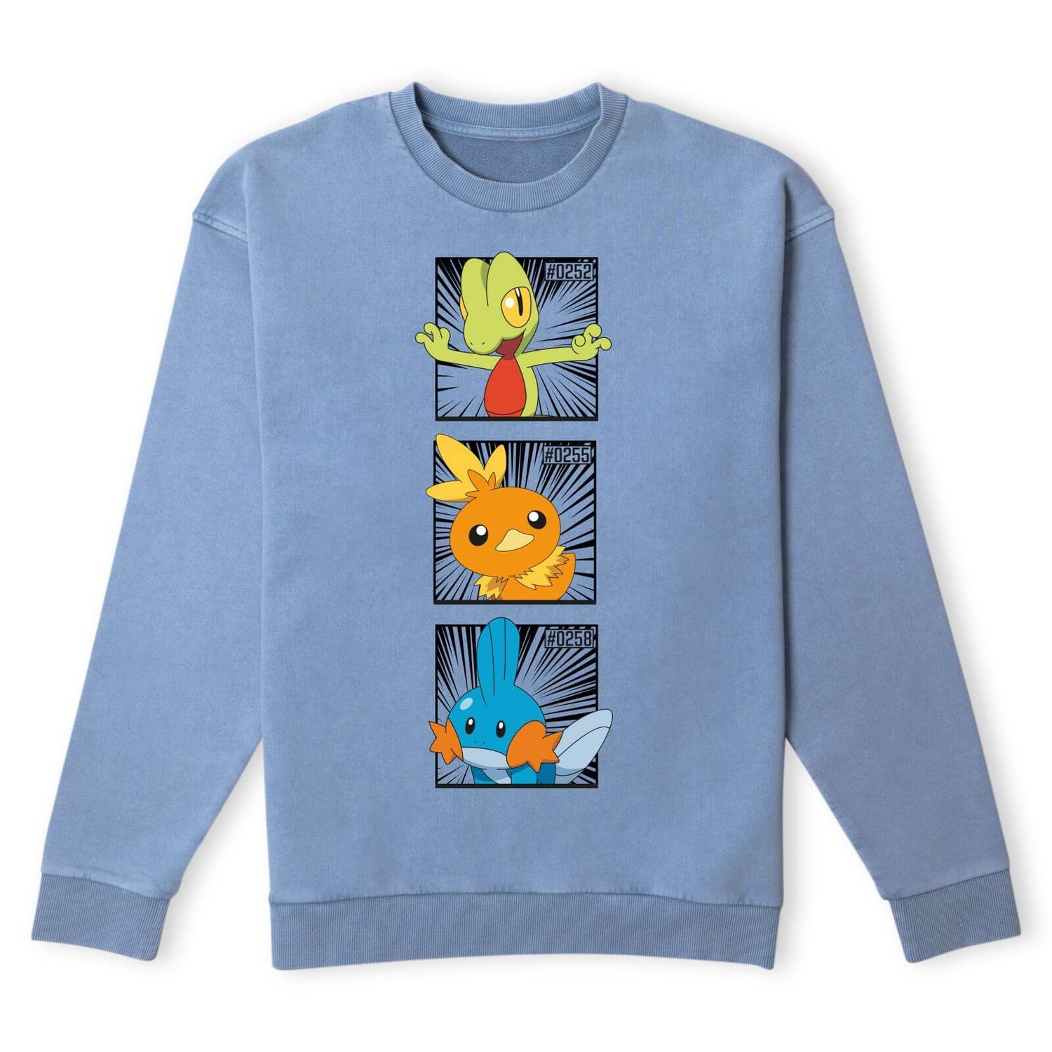 Pokemon Generation 3 Starters Sweatshirt - Denim Blue Acid Wash