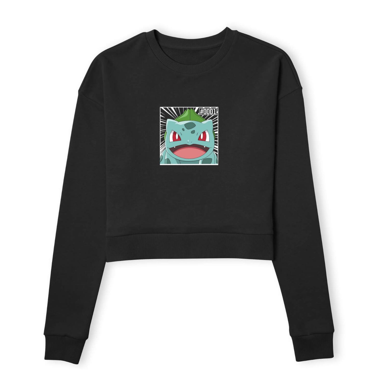 Pokémon Pokédex Bulbasaur #0001 Women's Cropped Sweatshirt - Black