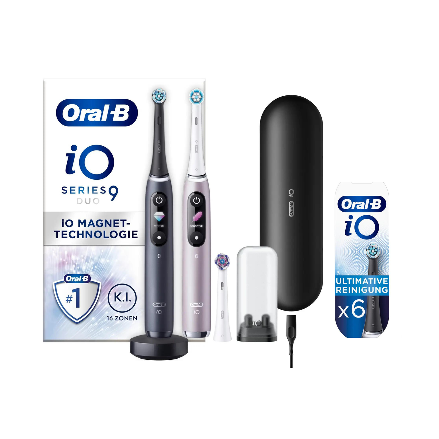 Oral-B iO Series 9 Duopack Elektrische Zahnbürste, Lade-Reiseetui, Black Onyx/Rose Quartz