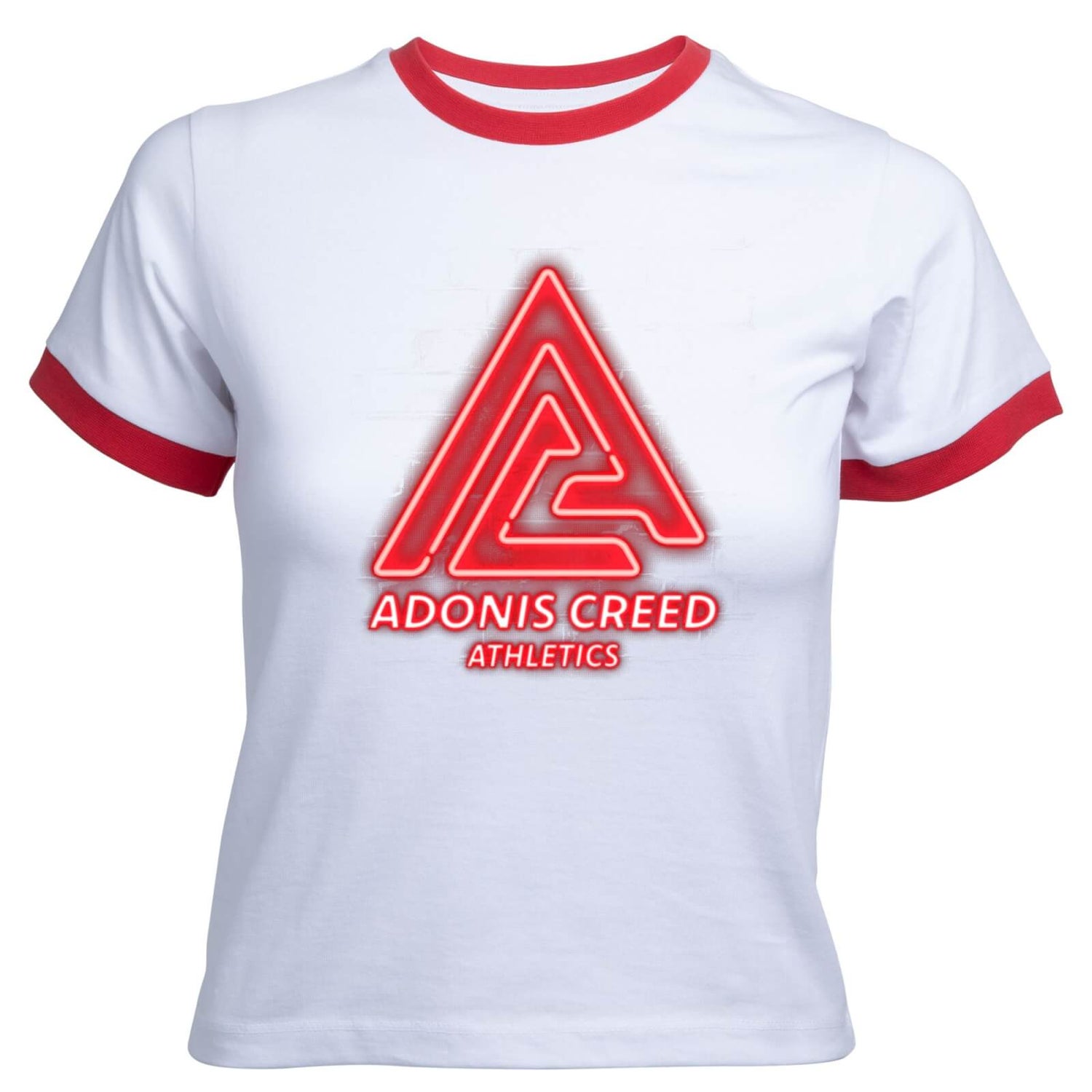 Creed Adonis Creed Athletics Neon Sign Women's Cropped Ringer T-Shirt - White Red - XS