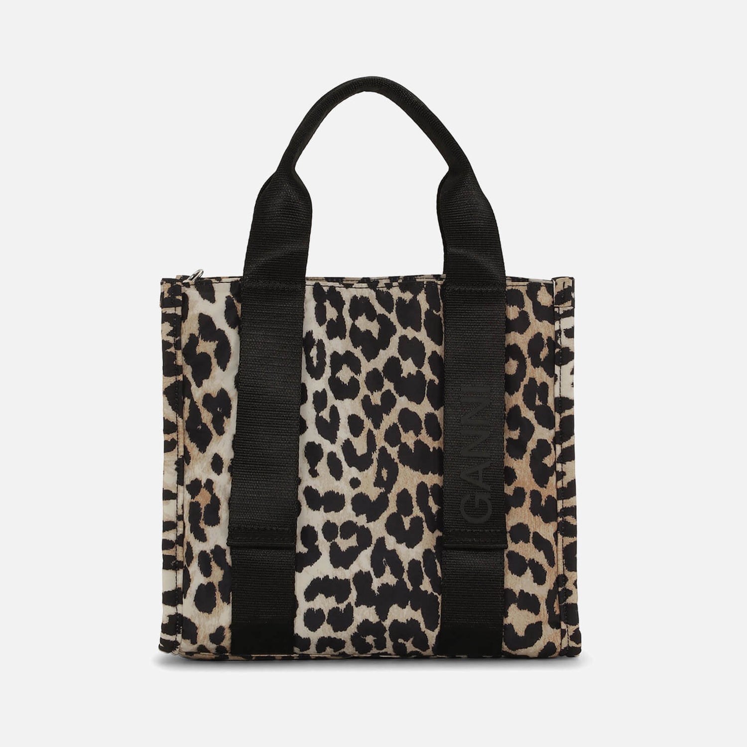 Ganni Tech Small Leopard-Print Canvas Tote Bag