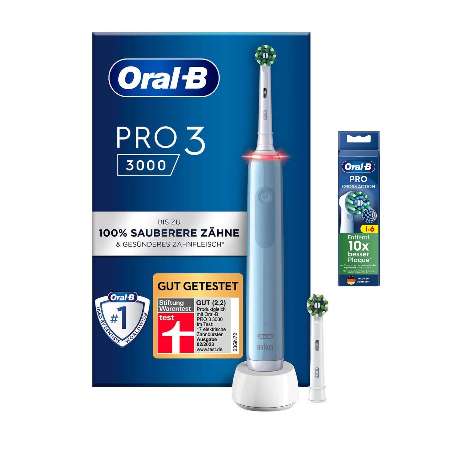 Oral-B Power Pro 3 3000 Cross Action Elektrische Zahnbürste, Blue