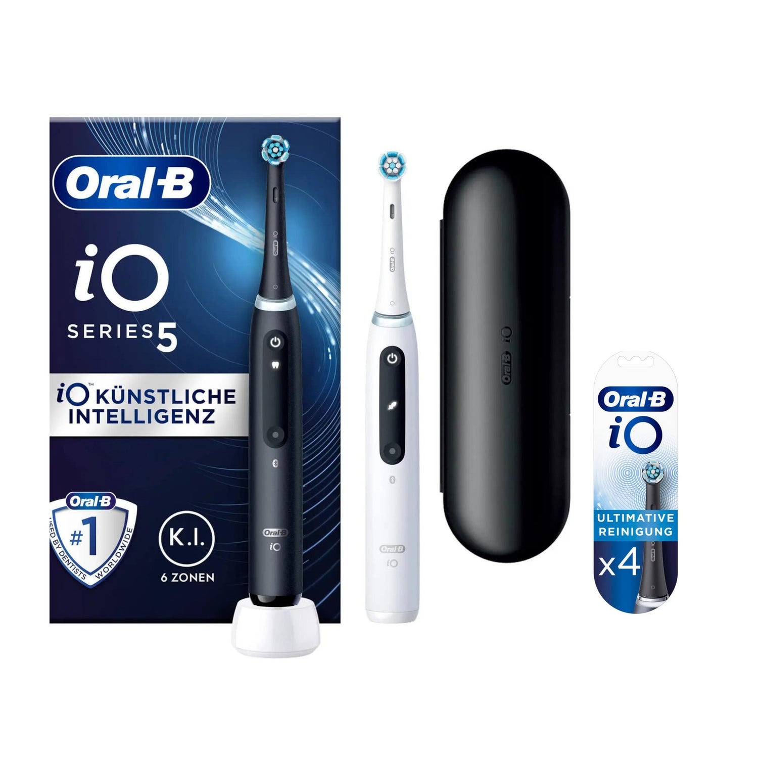 Oral-B iO Series 5 Duopack Elektrische Zahnbürste, Reiseetui, Matt Black/Quite White