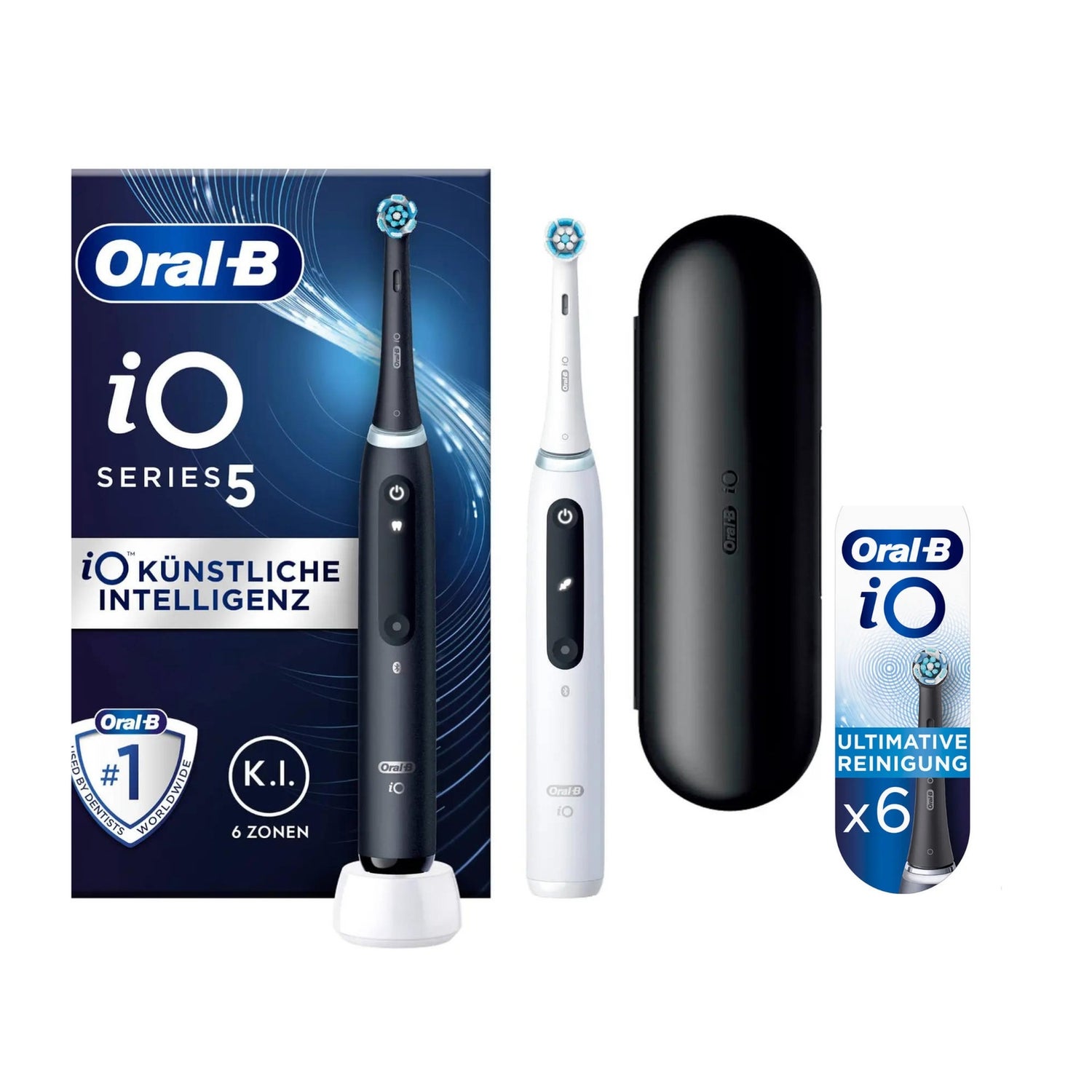 Oral-B iO Series 5 Duopack Elektrische Zahnbürste, Reiseetui, Matt Black/Quite White