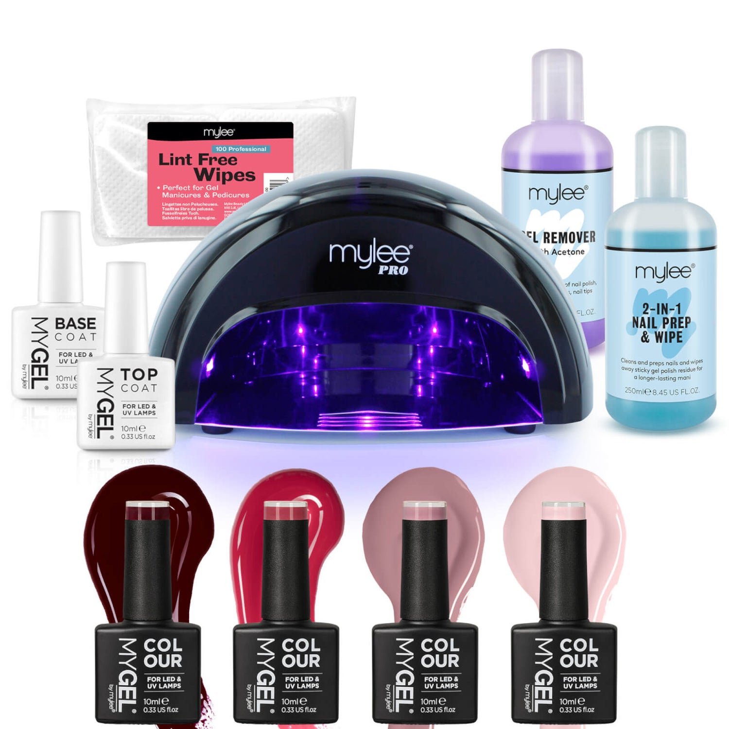 Mylee Black Convex Curing Lamp Kit with Gel Nail Polish Essentials Set