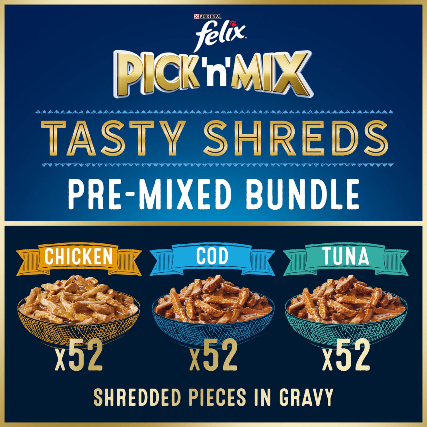 Felix Pre-Mixed Bundle Adult Wet Cat Food Tasty Shreds 156x80g