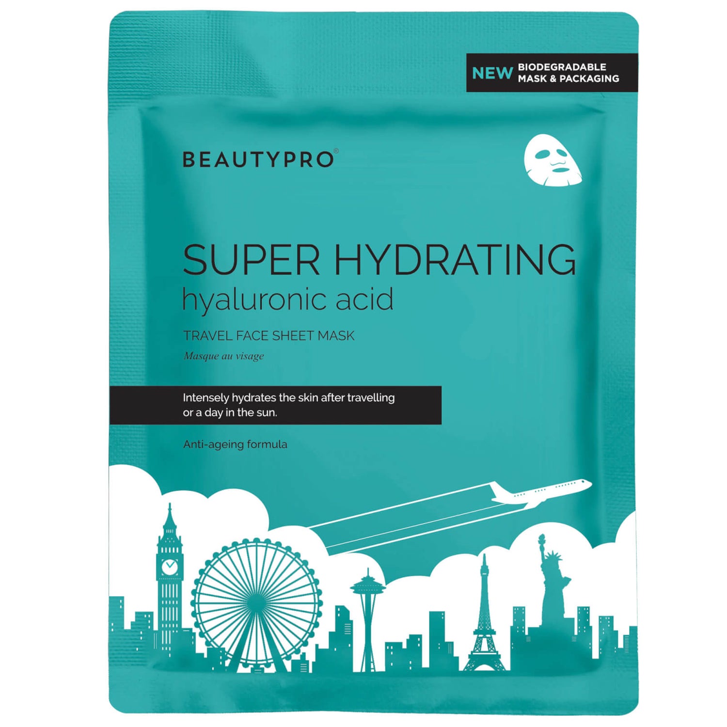 BeautyPro Super Hydrating Hyaluronic Acid Travel Face Sheet Mask