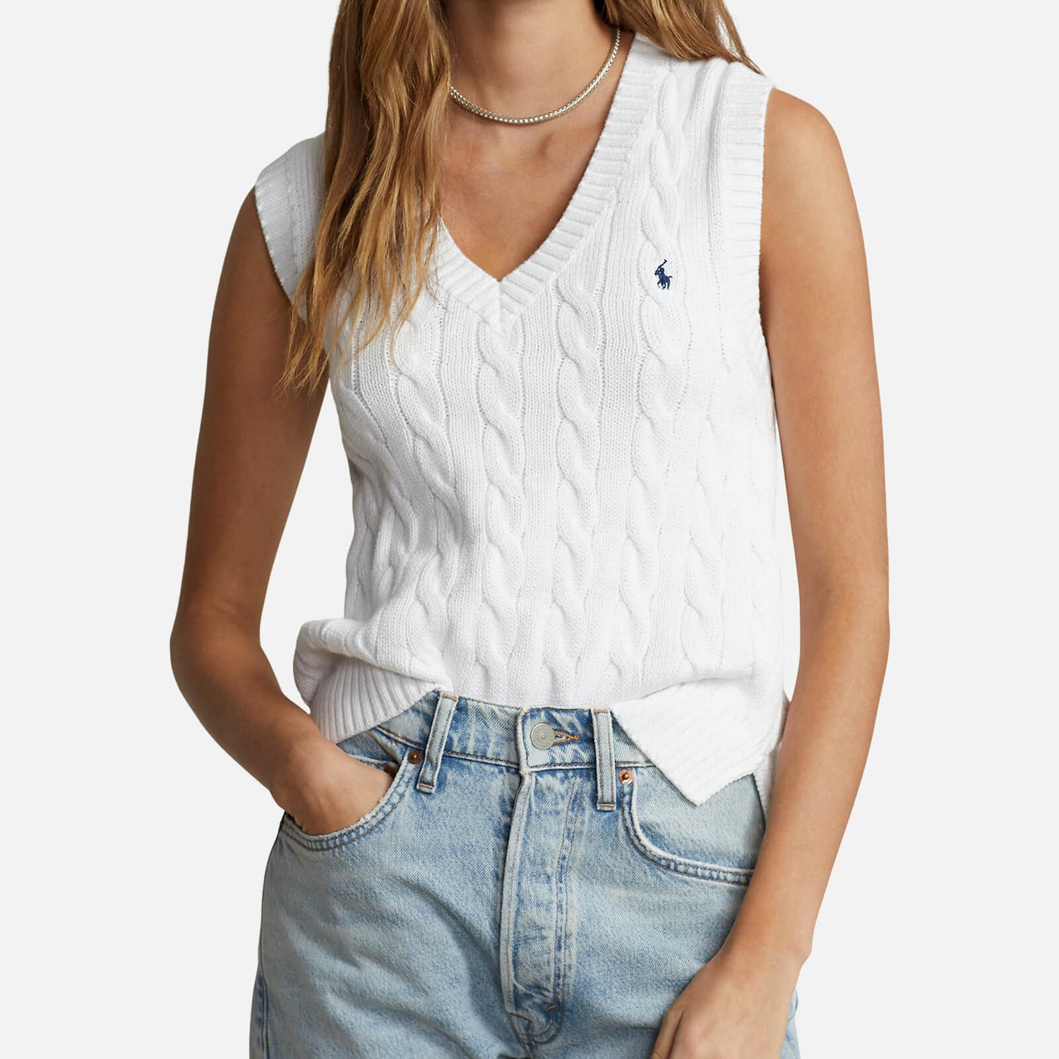 Polo Ralph Lauren V-Neck Cable-Knit Cotton Sleeveless Jumper