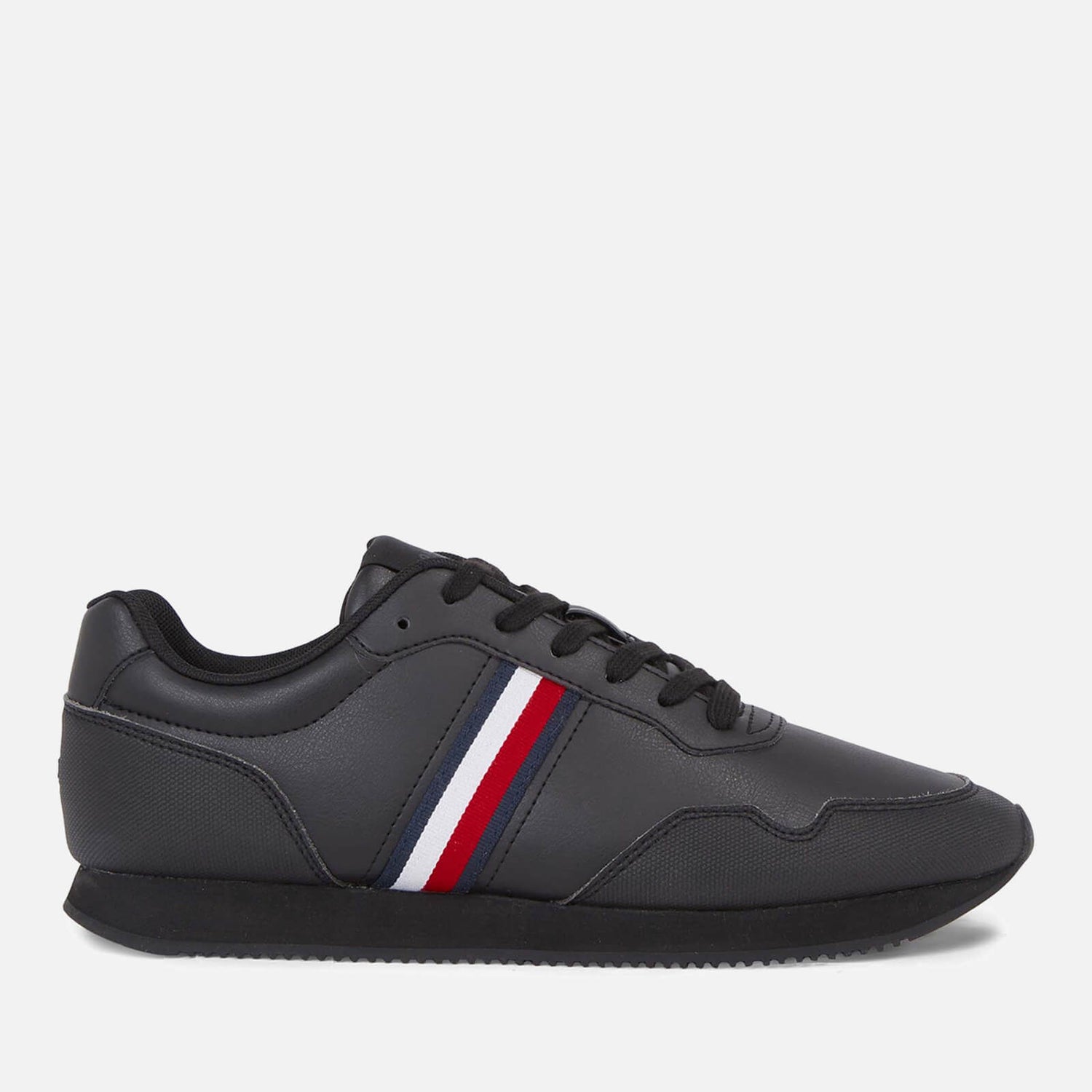 Tommy Hilfiger Men's Leather Running Style Trainers - Triple Black - UK 7