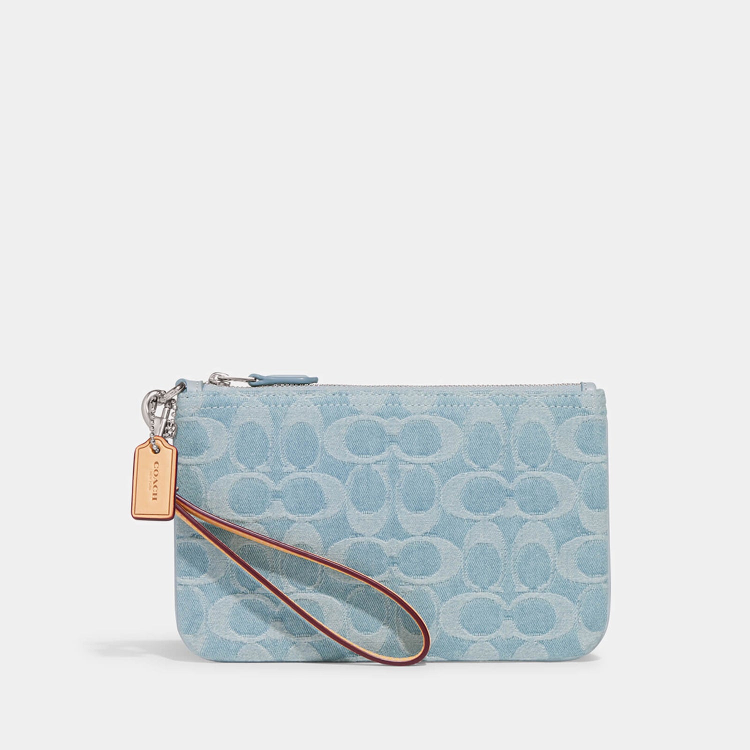 Coach Washed Denim Signature Small Cotton Wristlet Bag