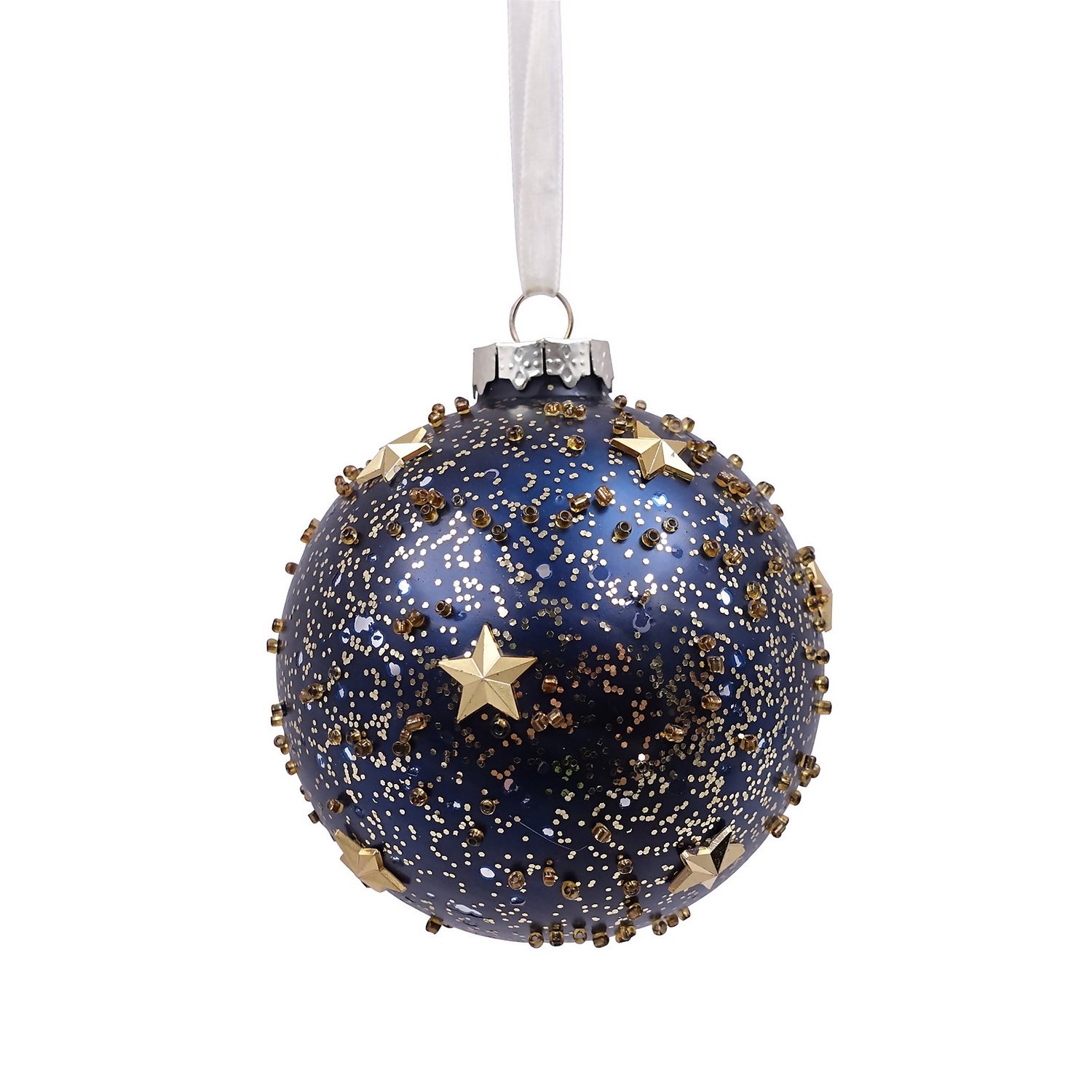 Navy blue and gold christmas baubles