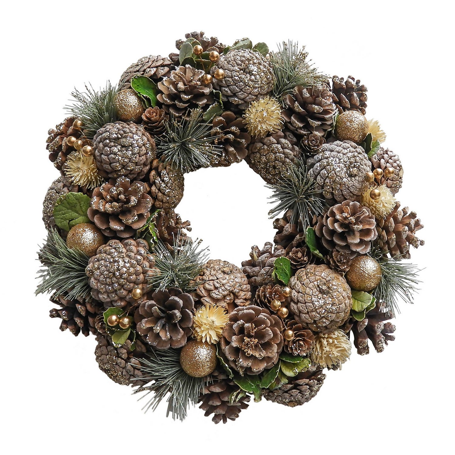 Natural Gold Pinecone, Berries & Baubles Christmas Wreath - 35cm