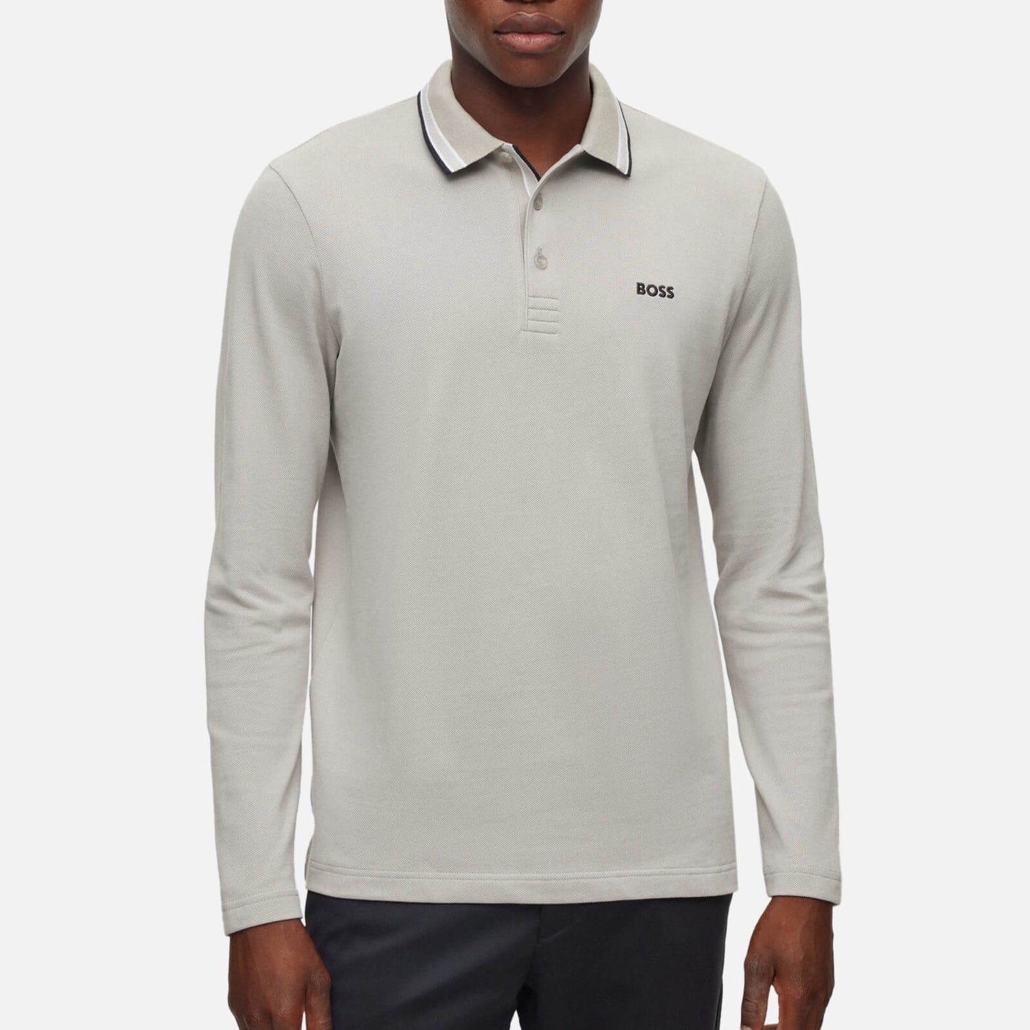 BOSS Green Plisy Long Sleeved Cotton-Piqué Polo Shirt